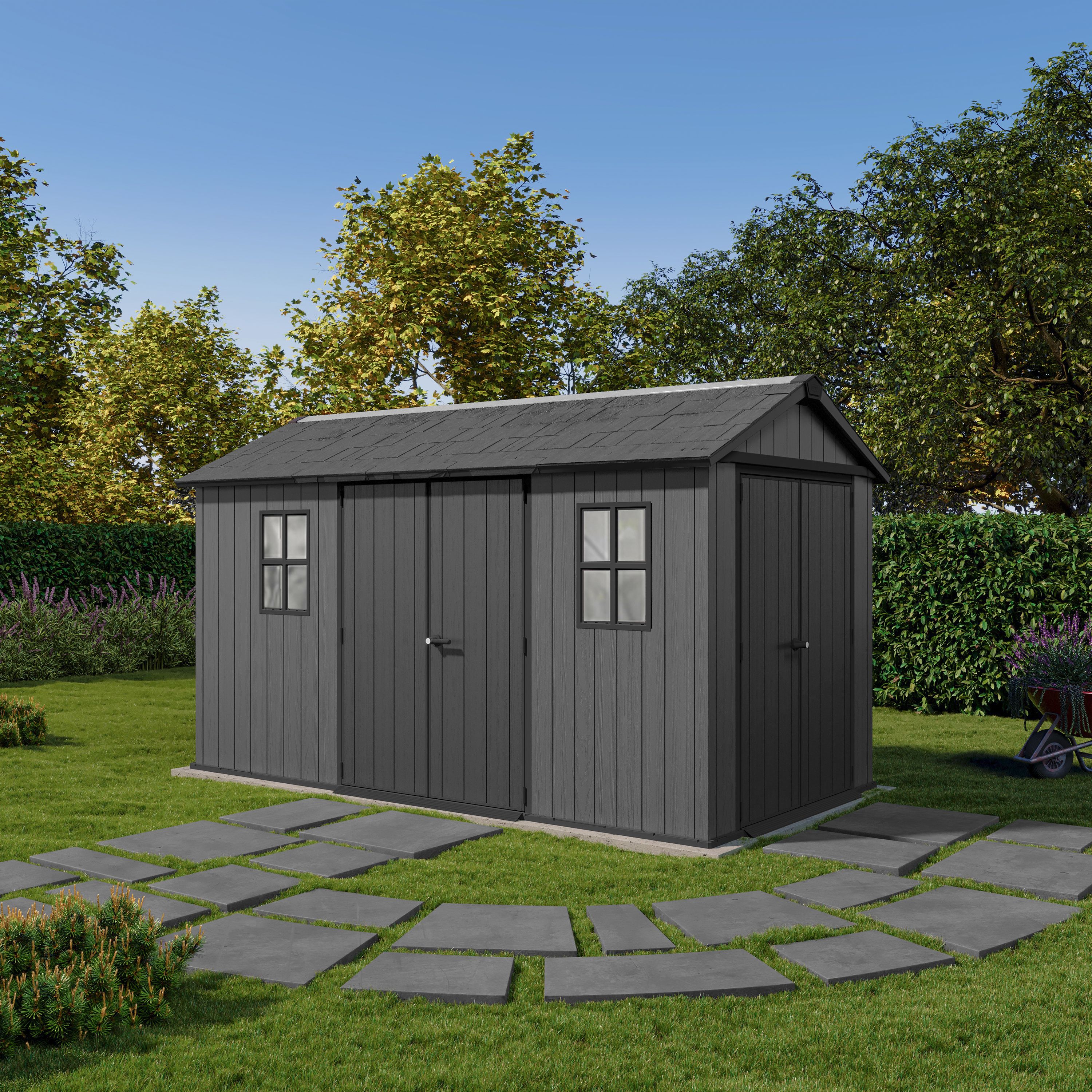 Keter Newton 7.5x13 ft Resin 4 door Shed with floor & 2 windows