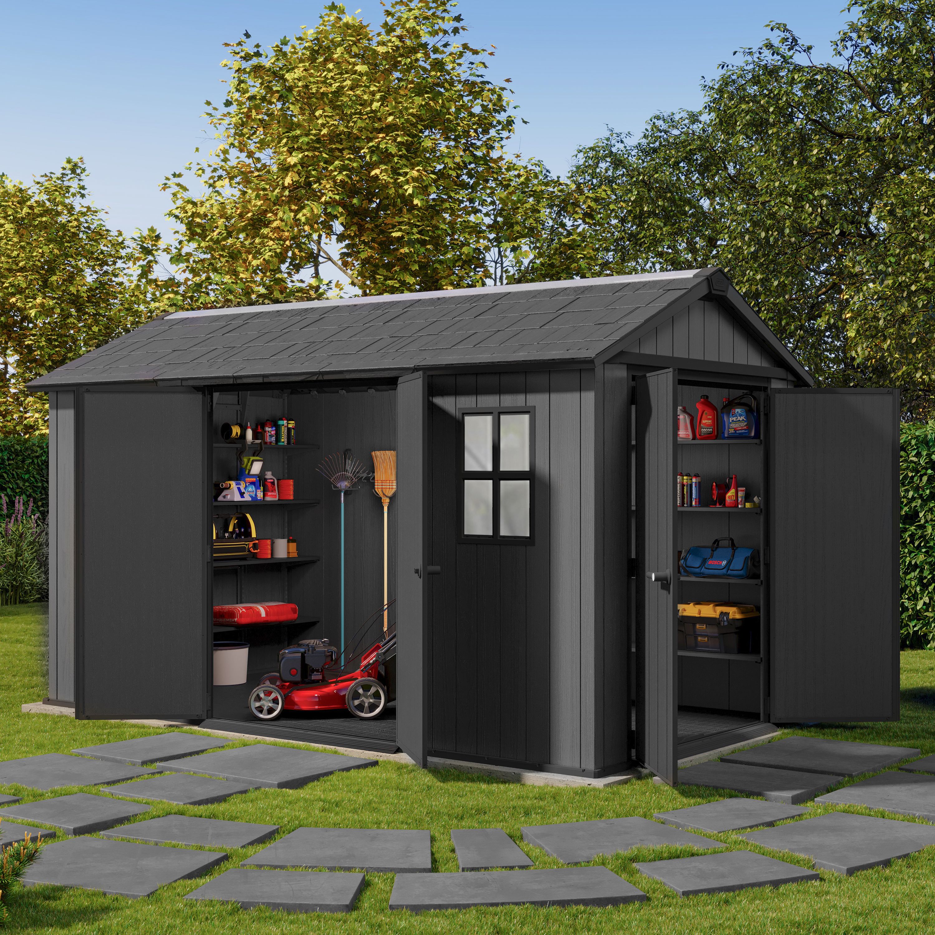 Keter Newton 7.5x13 ft Resin 4 door Shed with floor & 2 windows