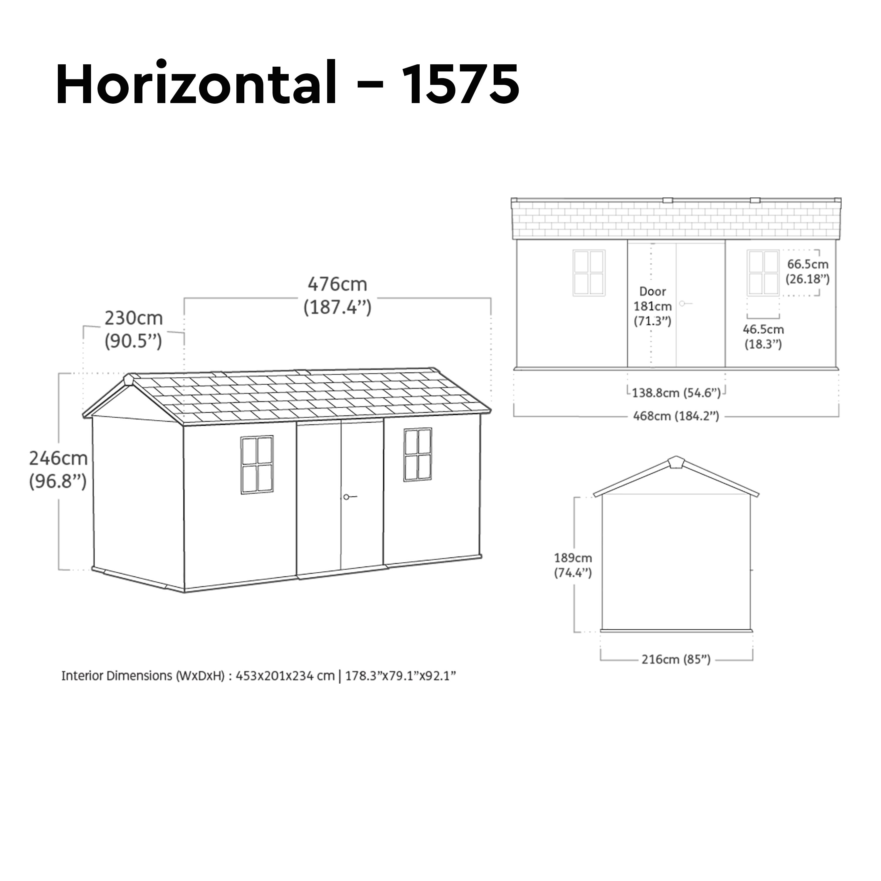 Keter Newton Plus Horizontal 15x7.5 ft Apex Grey Plastic 2 door Shed ...