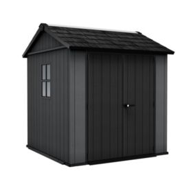 Keter Newton Plus Horizontal 7x7.5 ft Apex Grey Plastic 2 door Shed with floor & 2 windows (Base included)