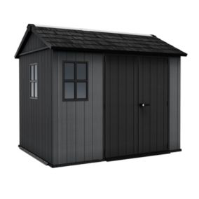 Keter Newton Plus Horizontal 9x7.5 ft Apex Grey Plastic 2 door Shed with floor & 2 windows (Base included)