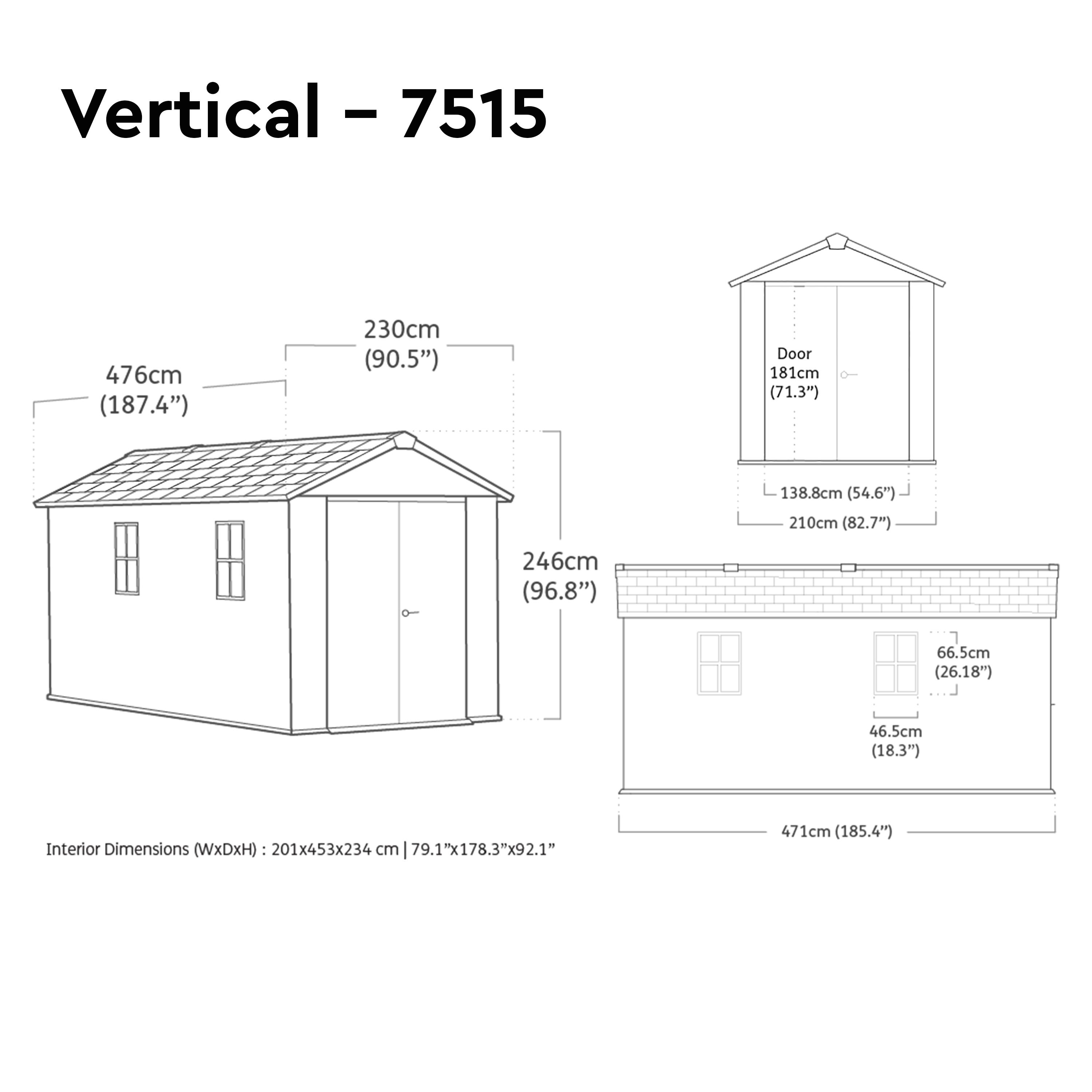 Keter Newton Plus Vertical 15x7.5 ft Apex Grey Plastic 2 door Shed with ...