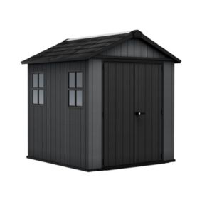 Keter Newton Plus Vertical 7x7.5 ft Apex Grey Plastic 2 door Shed with floor & 2 windows (Base included)