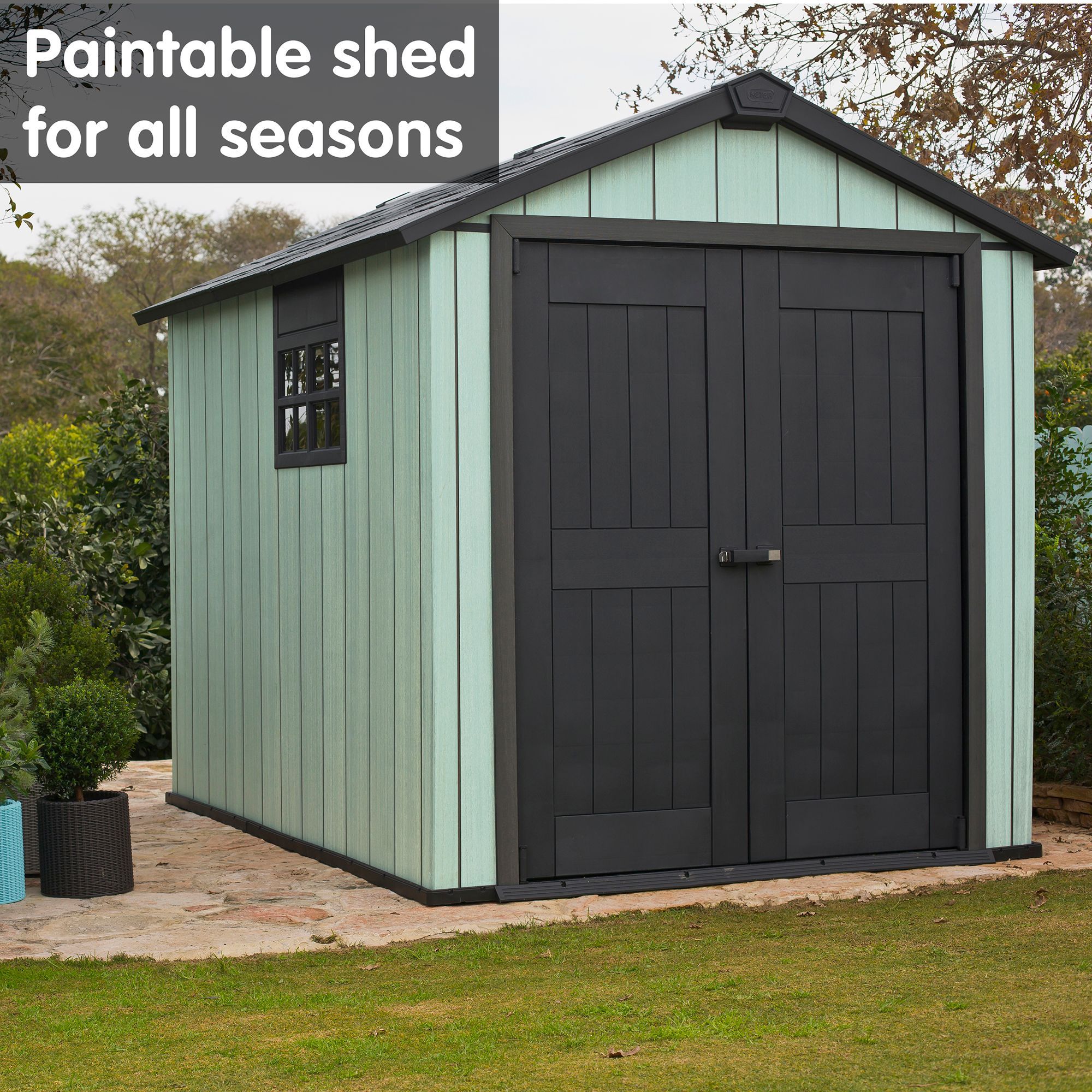 keter oakland 9x7.5 apex plastic shed diy at b&q