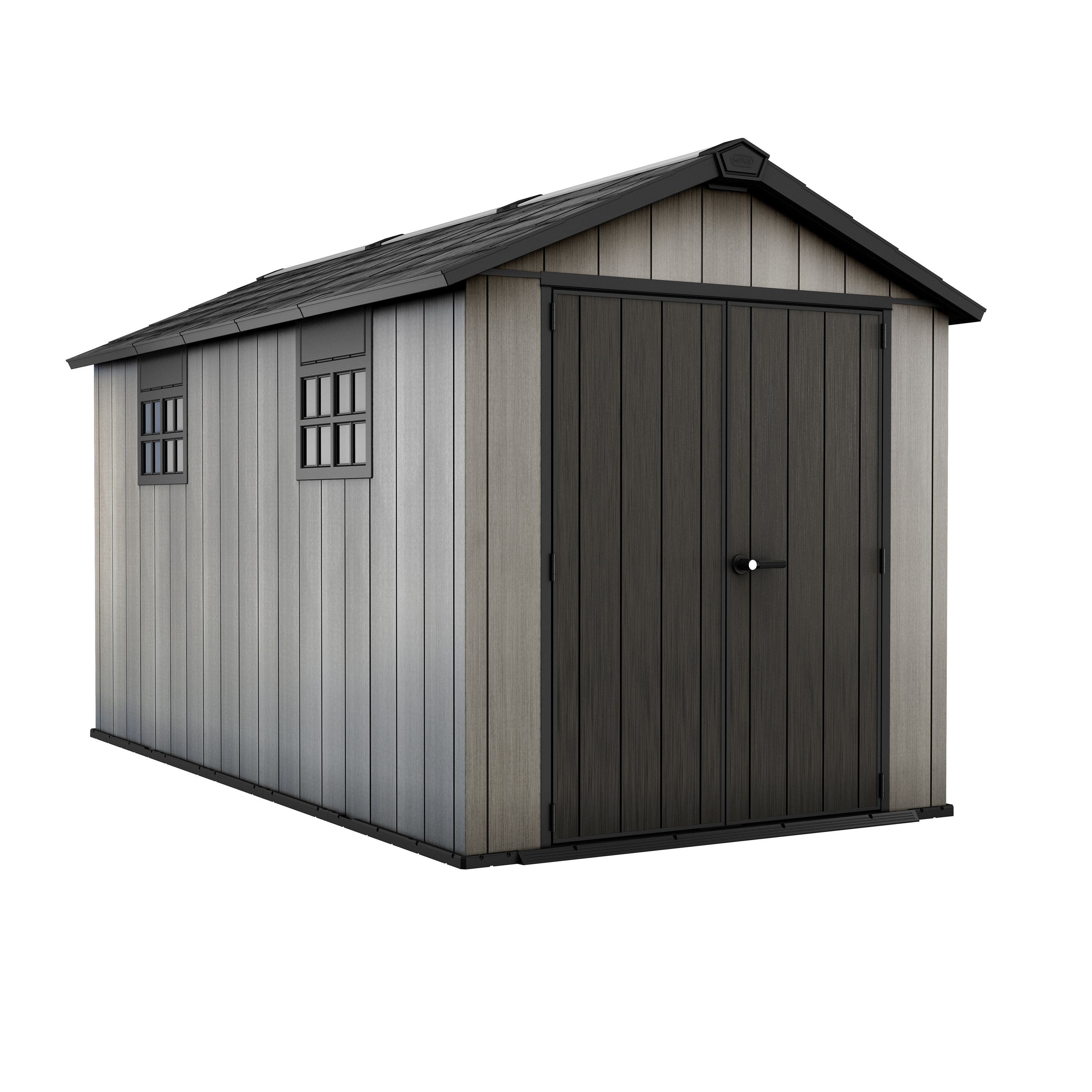 Keter Oakland Grey Plastic 2 door Shed with floor & 2 windows (Base included)