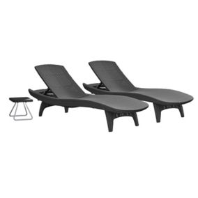 Keter Pacific Graphite Grey Rattan effect Sun lounger, Set of 2 with Accent table