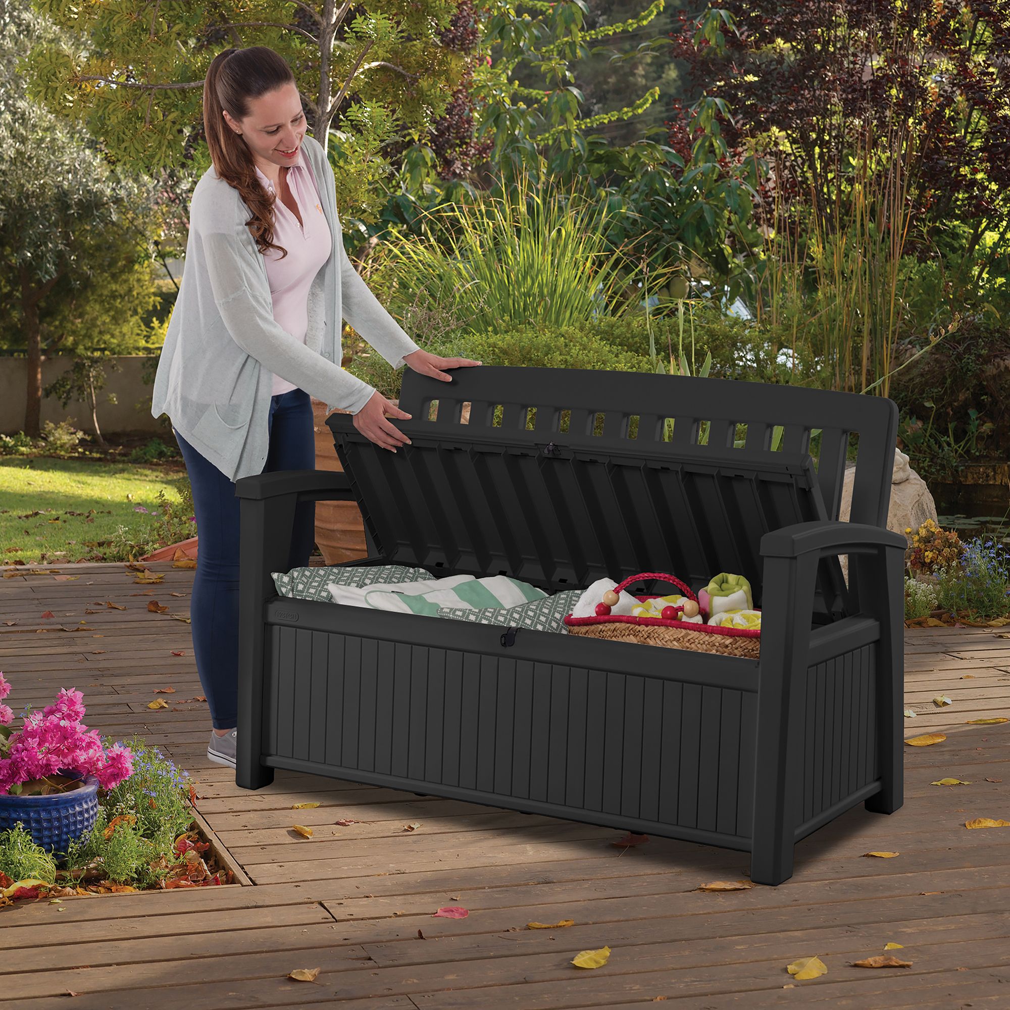 Keter Patio 227L Polypropylene Garden storage bench box - Graphite