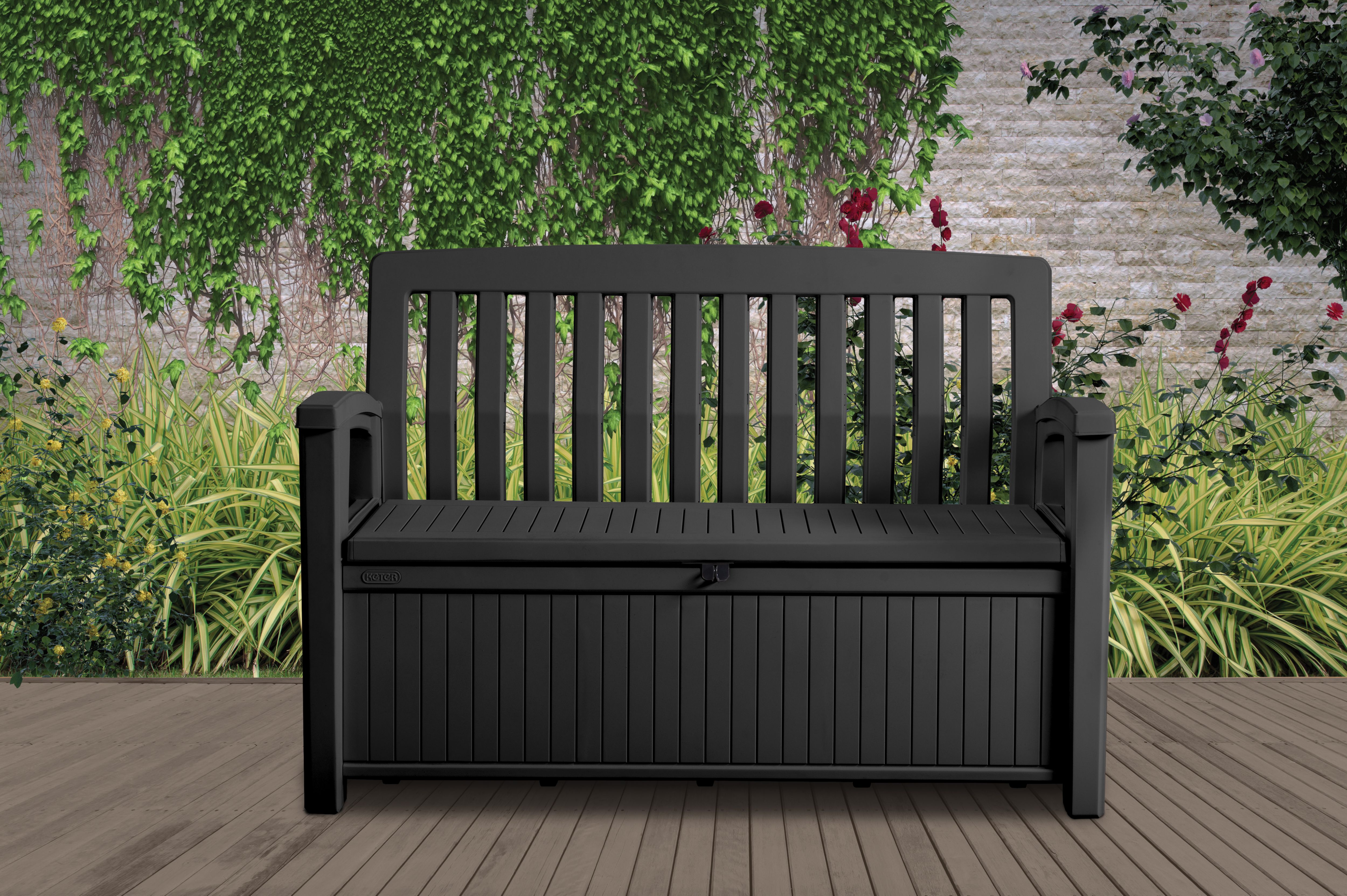 Keter Patio Graphite 227L Garden storage bench box (H)890mm (W)1327mm