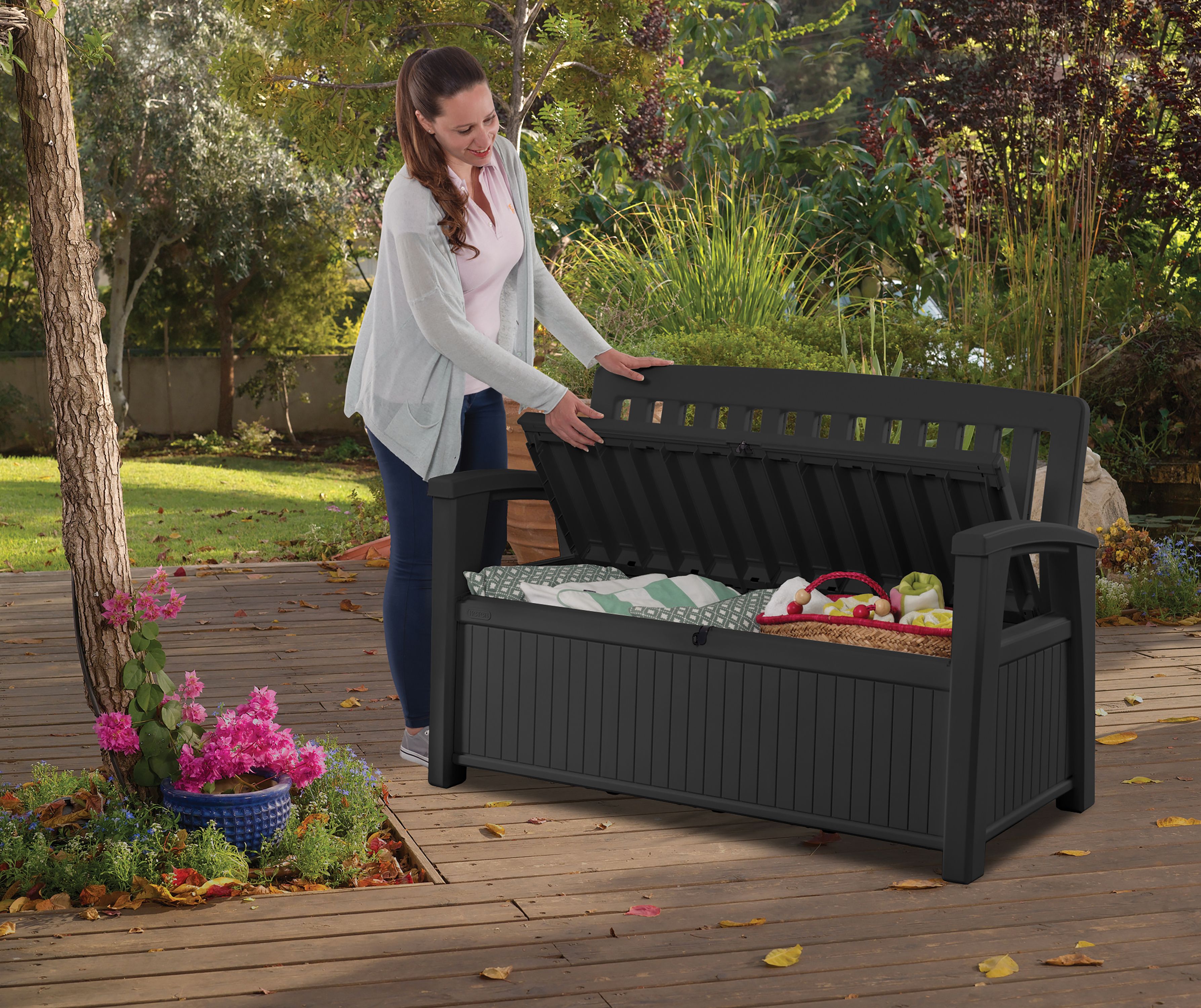 Keter Patio Graphite 227L Garden storage bench box (H)890mm (W)1327mm