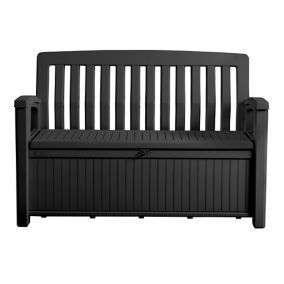 Keter Patio Graphite Wood effect Garden storage bench box - Partial assembly required 227L