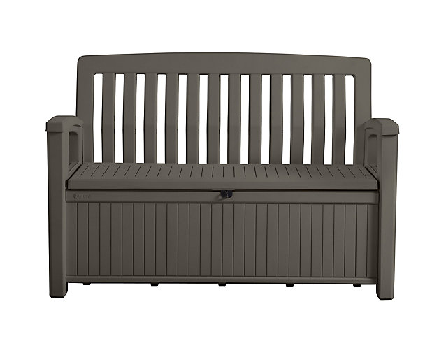 Keter Plastic Taupe Bench Storage Box, Small Outdoor Bench Seat With Storage