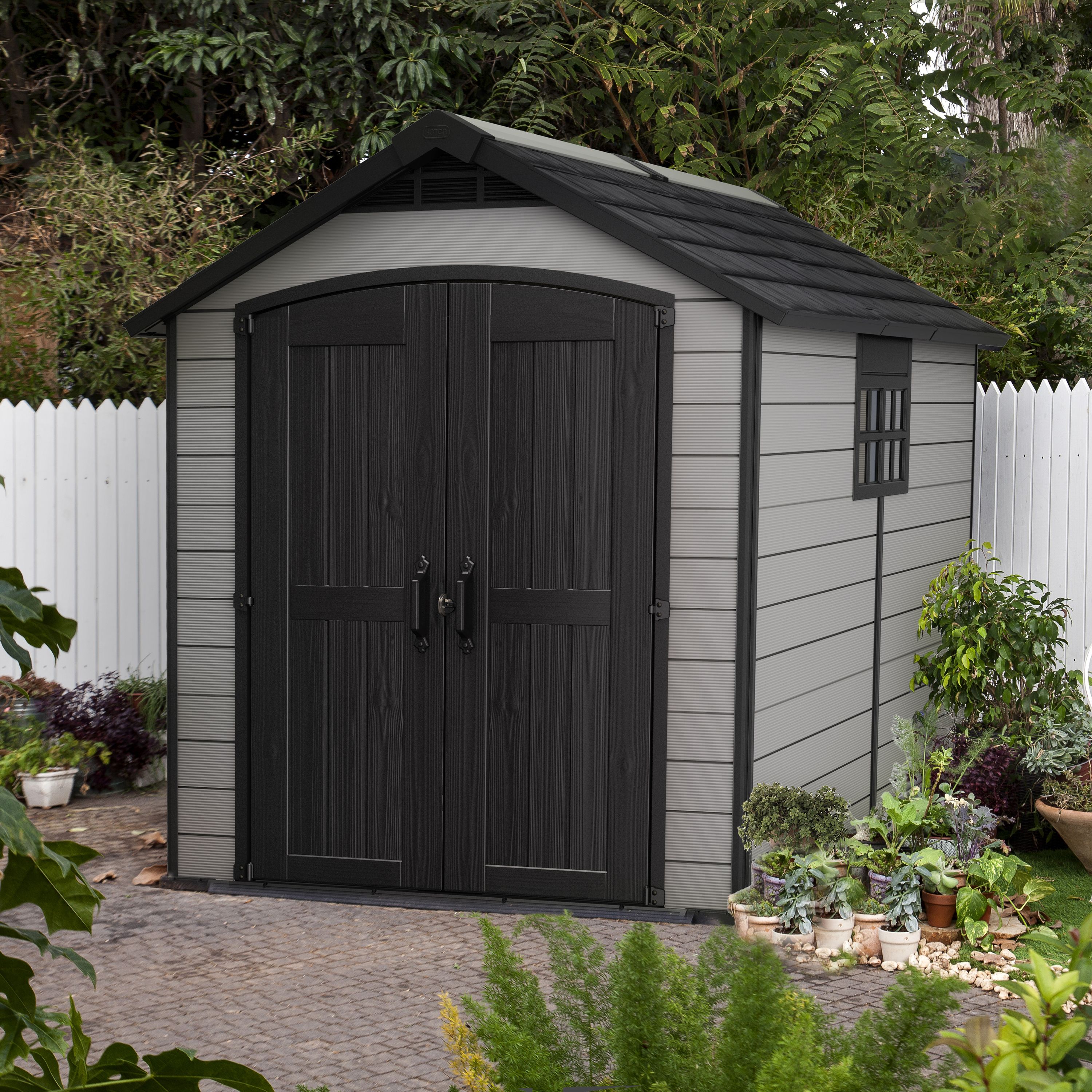 Keter Premier 7.5x9 Grey Plastic Shed with floor (Base included)