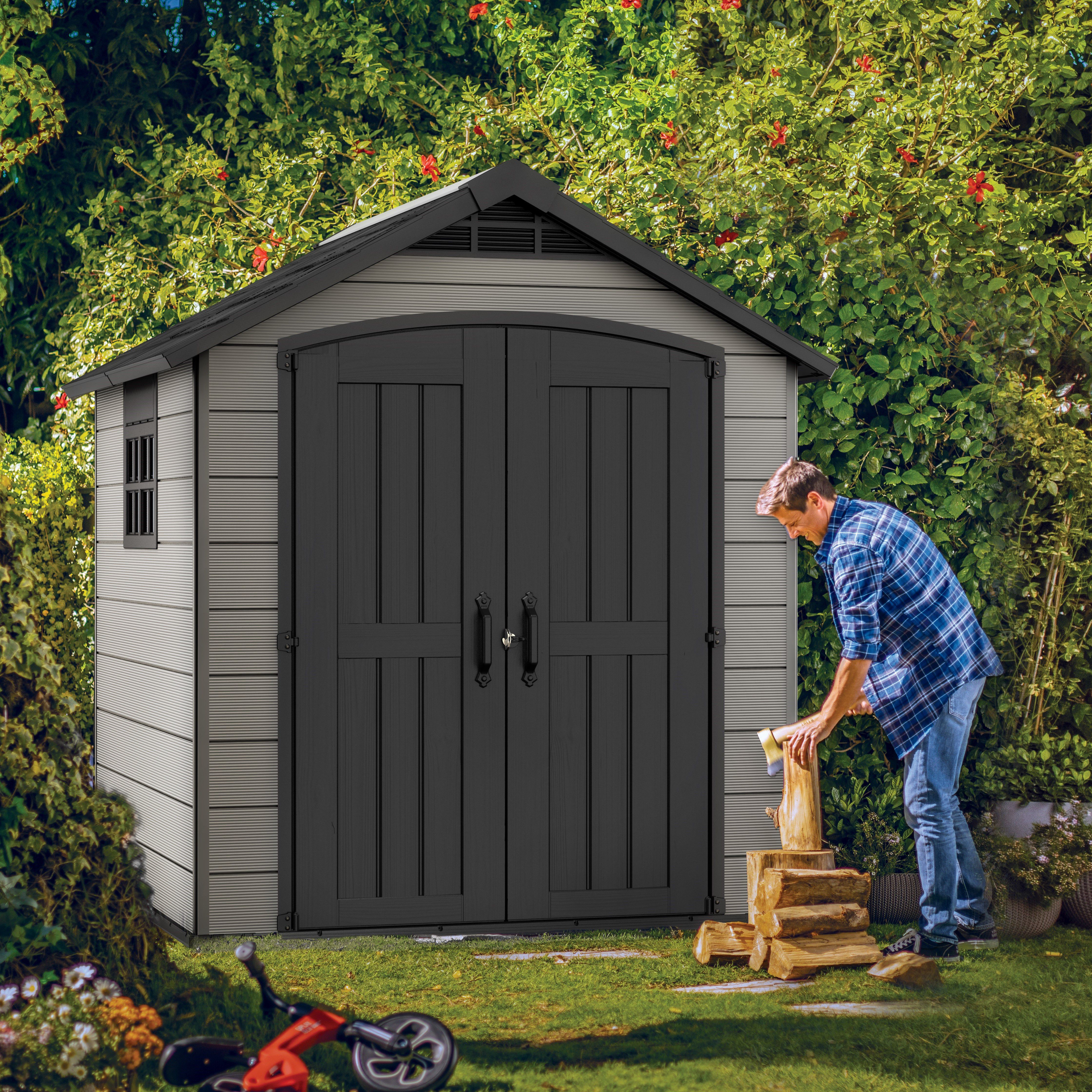 Keter Premier Apex Grey Plastic 2 door Shed with floor & 1 window