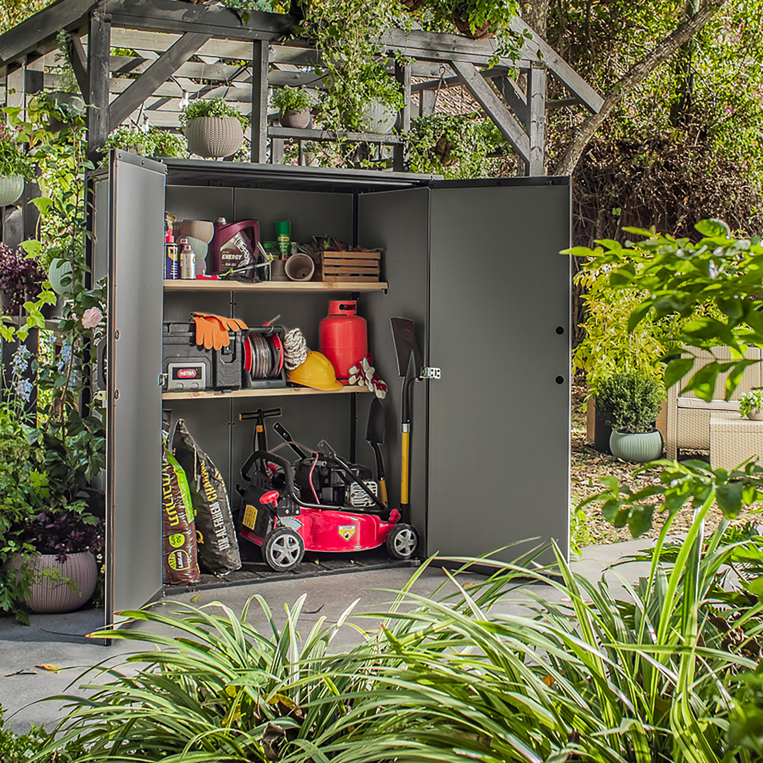Keter Premier tall 1400L Resin 4x2ft Garden storage - Grey