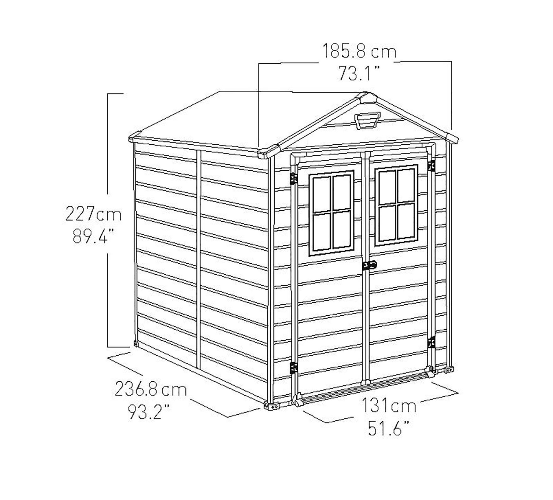 Keter Scala 8x6 ft Apex Plastic 2 door Shed with floor & 2 windows
