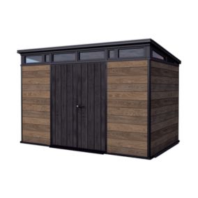 Keter Signature 7x11 ft Pent Walnut Plastic 2 door Shed with floor & 8 windows