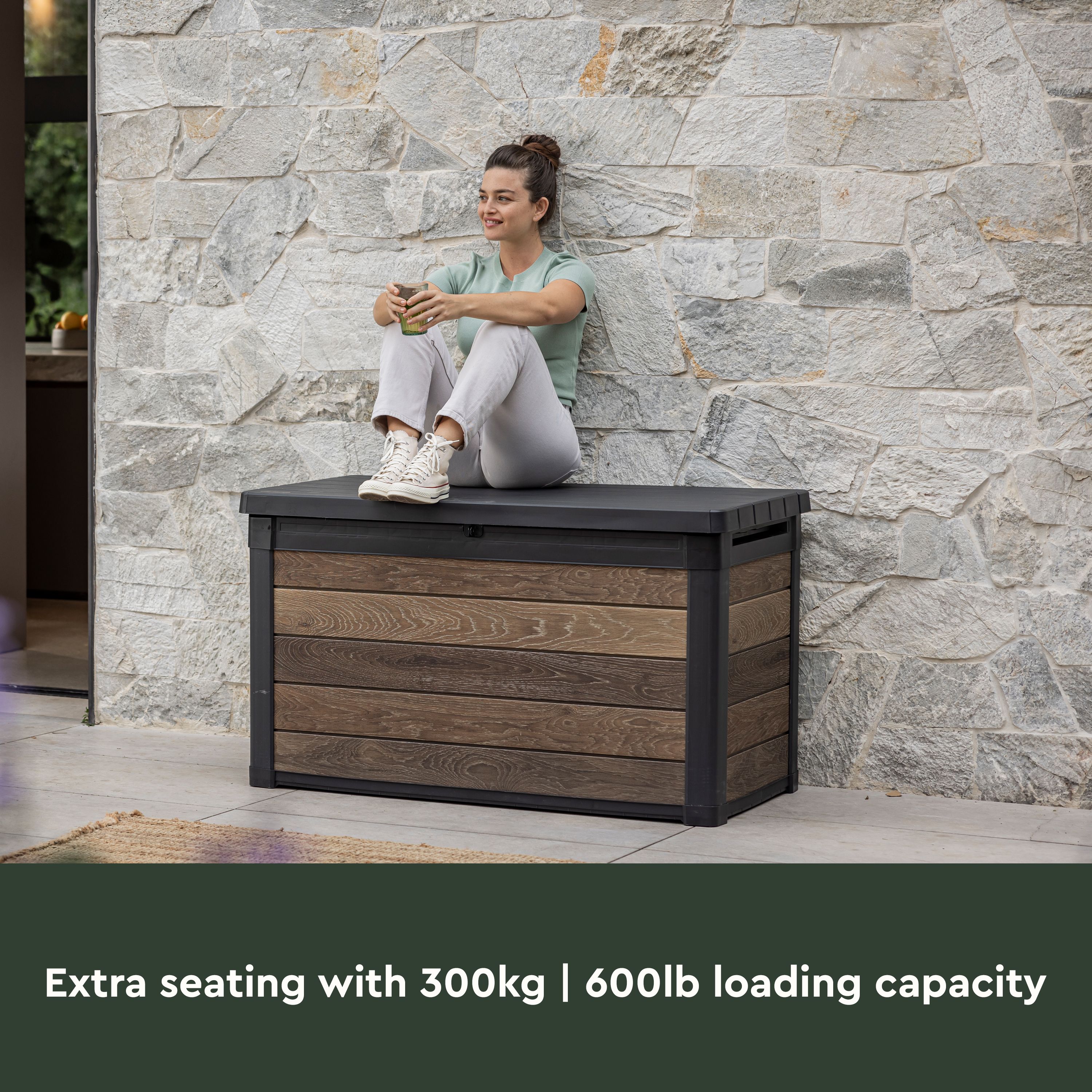 Keter Signature Decocoat Walnut 380L Garden storage box (H)706mm (W)1229mm