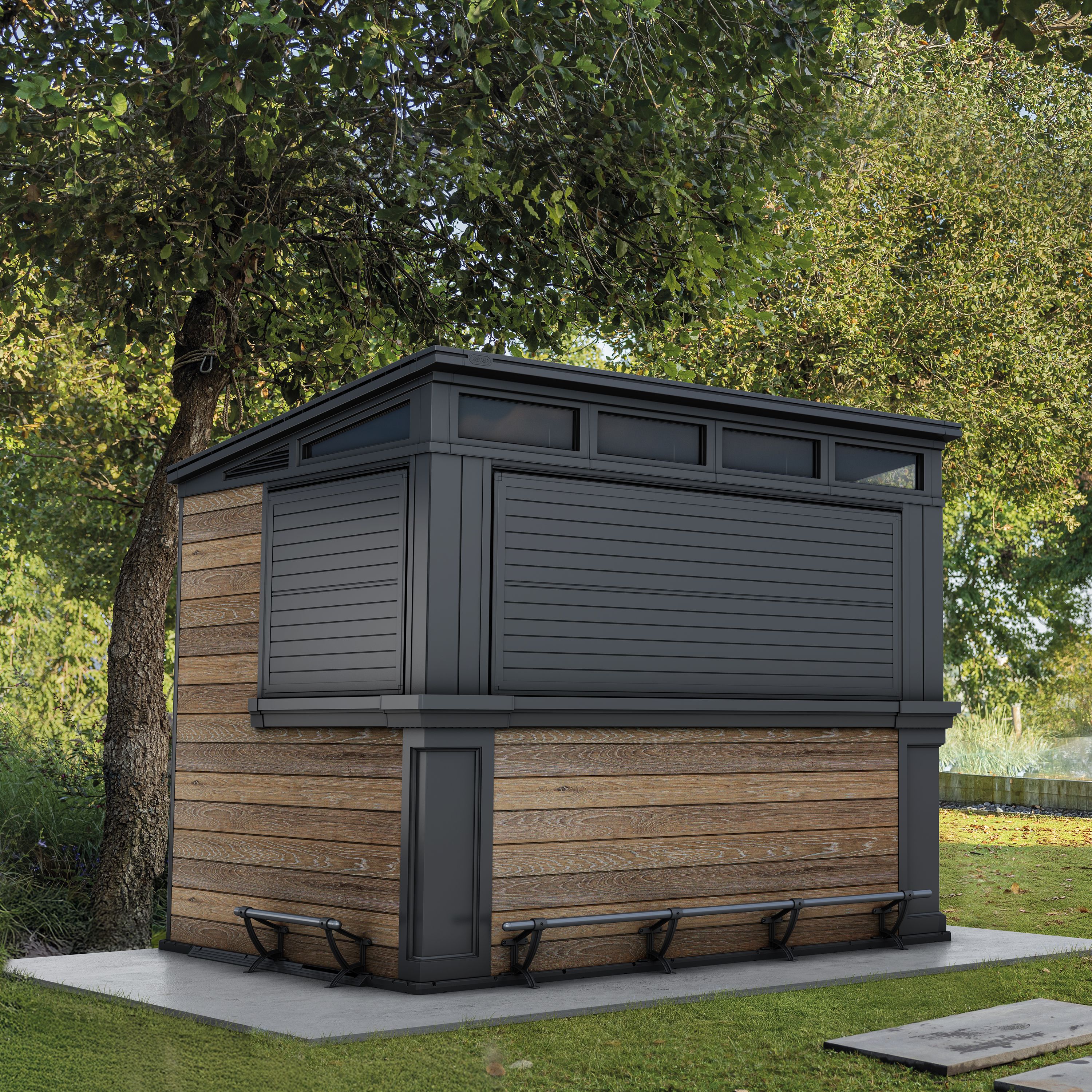 Keter Signature Walnut Collection Resin Walnut Brown Garden bar (H)2.32m (W)2.79m (D)2.1m