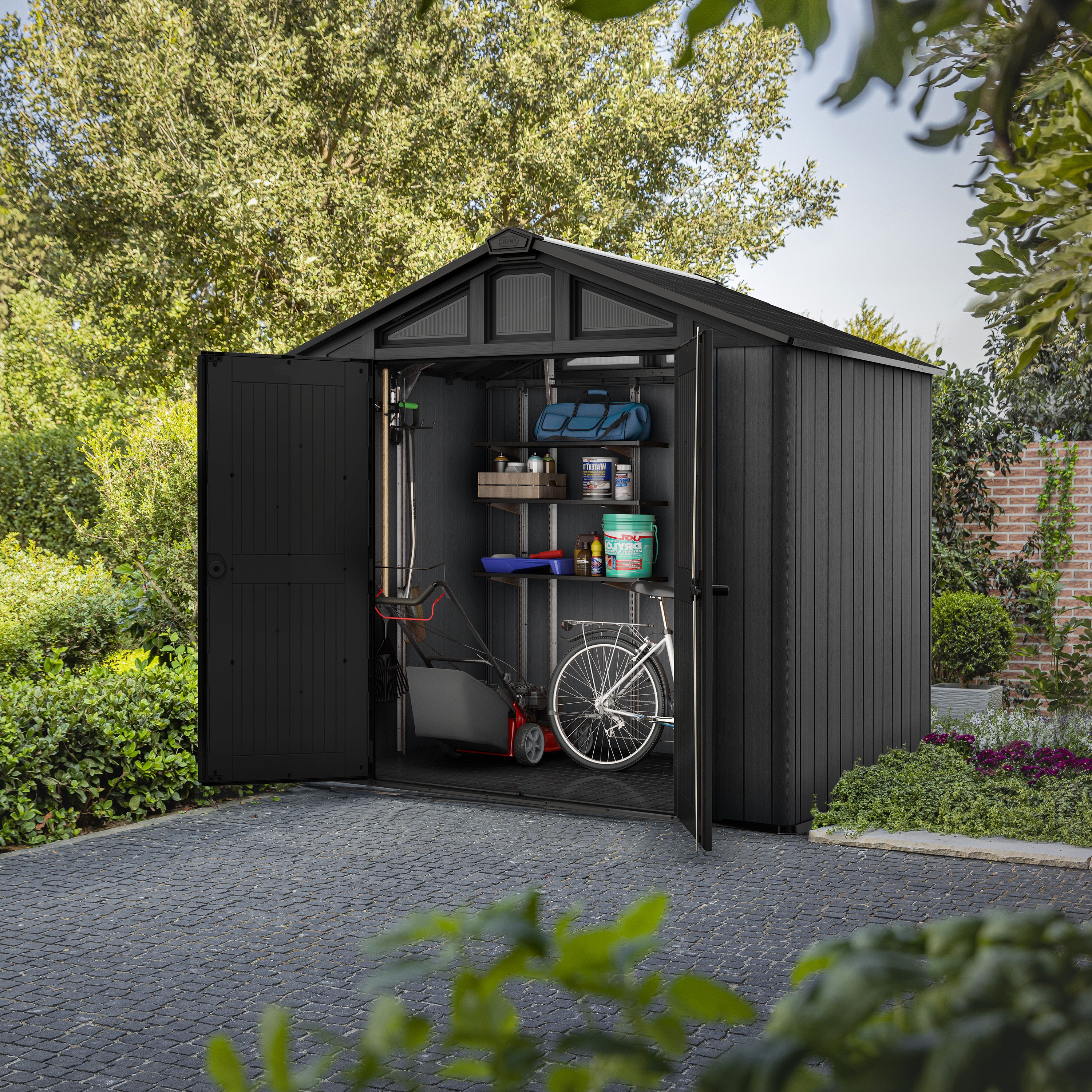 Keter Stronghold 8x6 ft Apex Plastic 2 door Shed with floor & 10