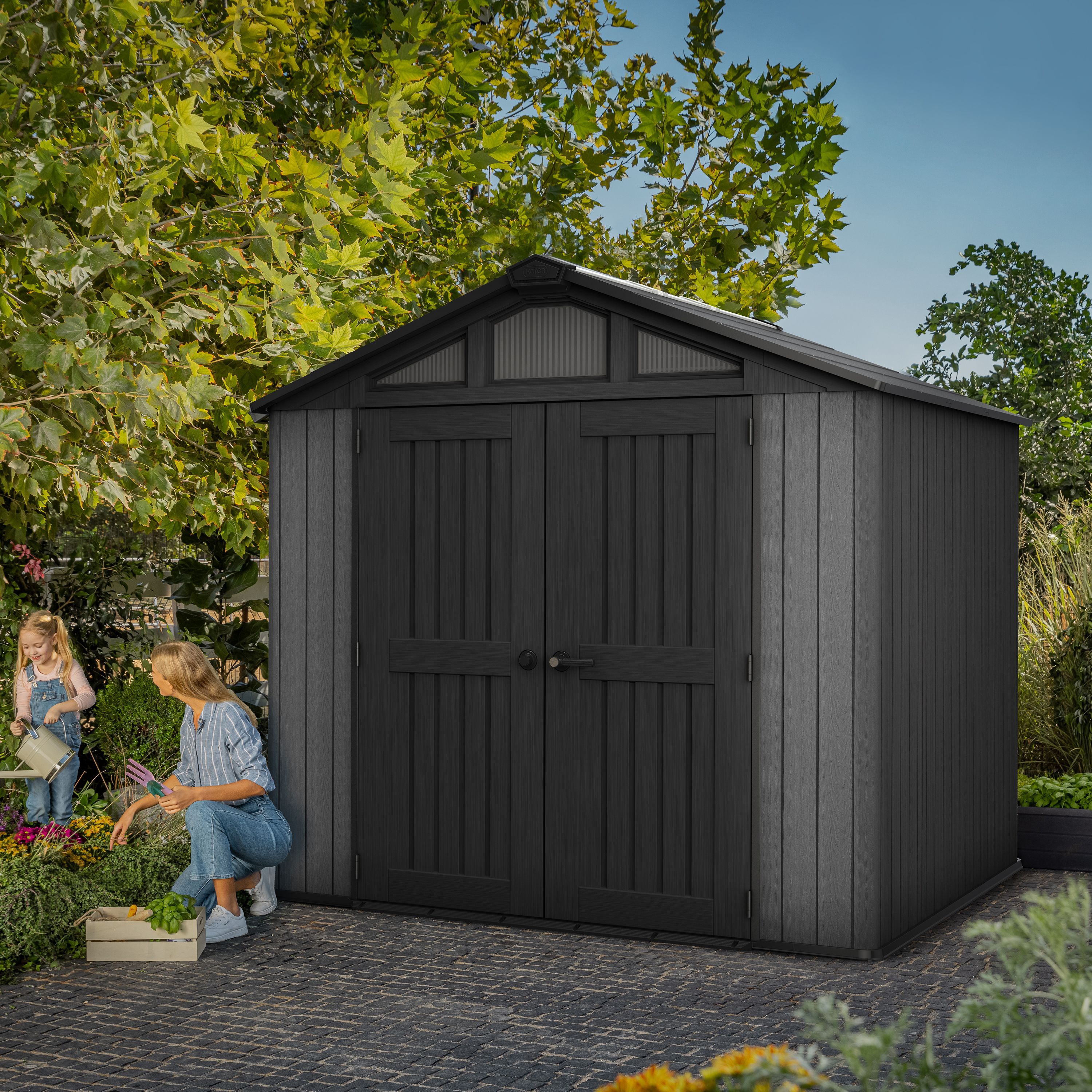 Keter Stronghold 8x8 ft Apex Plastic 2 door Shed with floor & 10