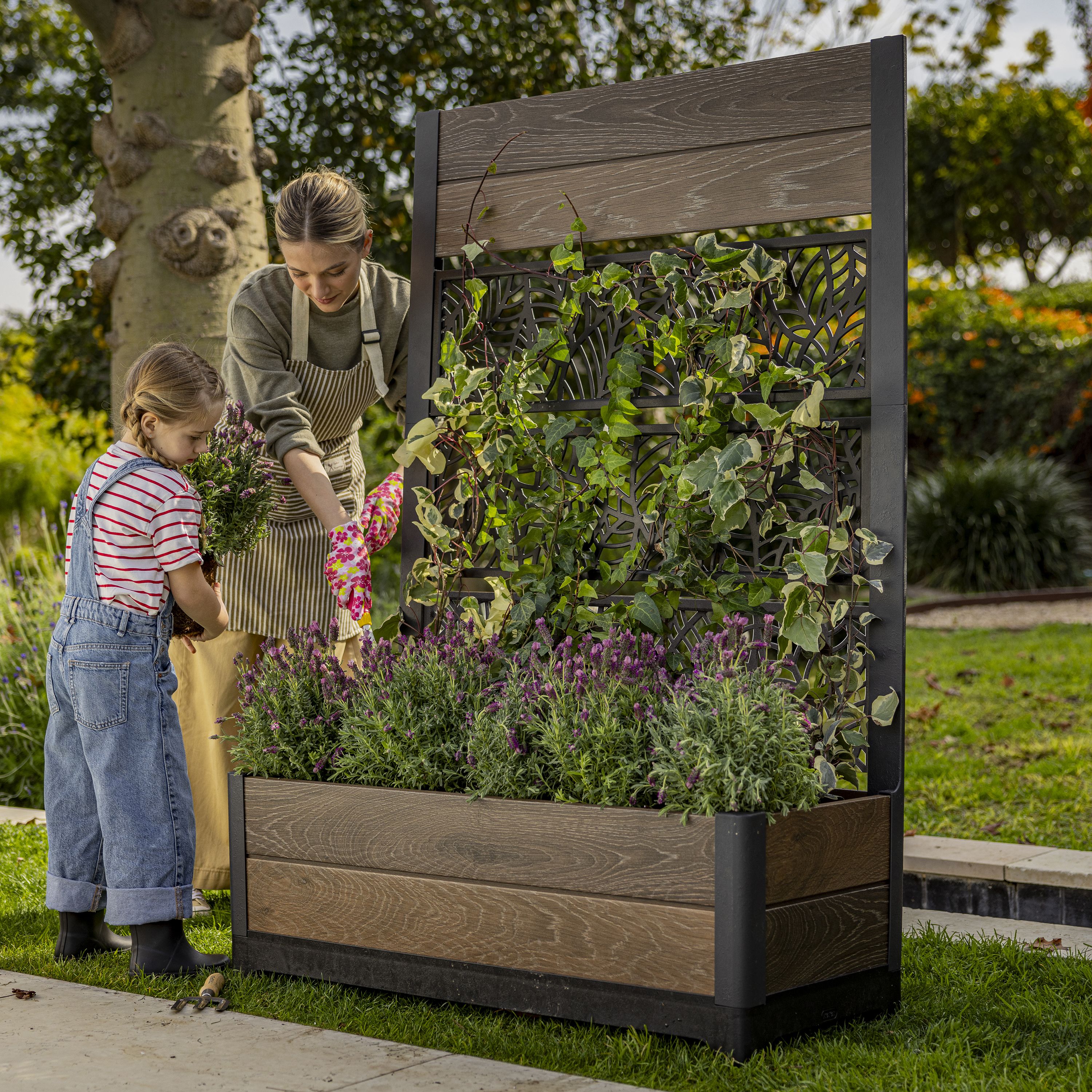 Keter Tulip Screen L-shaped Resin Planter 98L (W)44.4cm- Walnut
