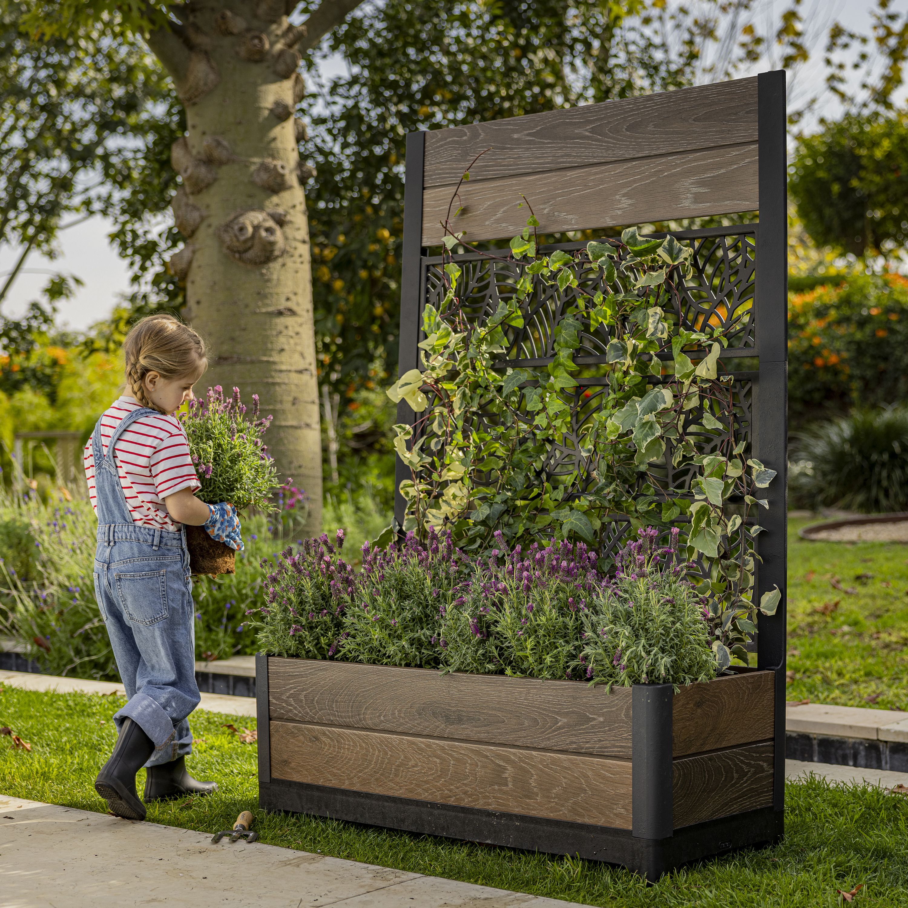 Keter Tulip Screen L-shaped Resin Planter 98L (W)44.4cm- Walnut