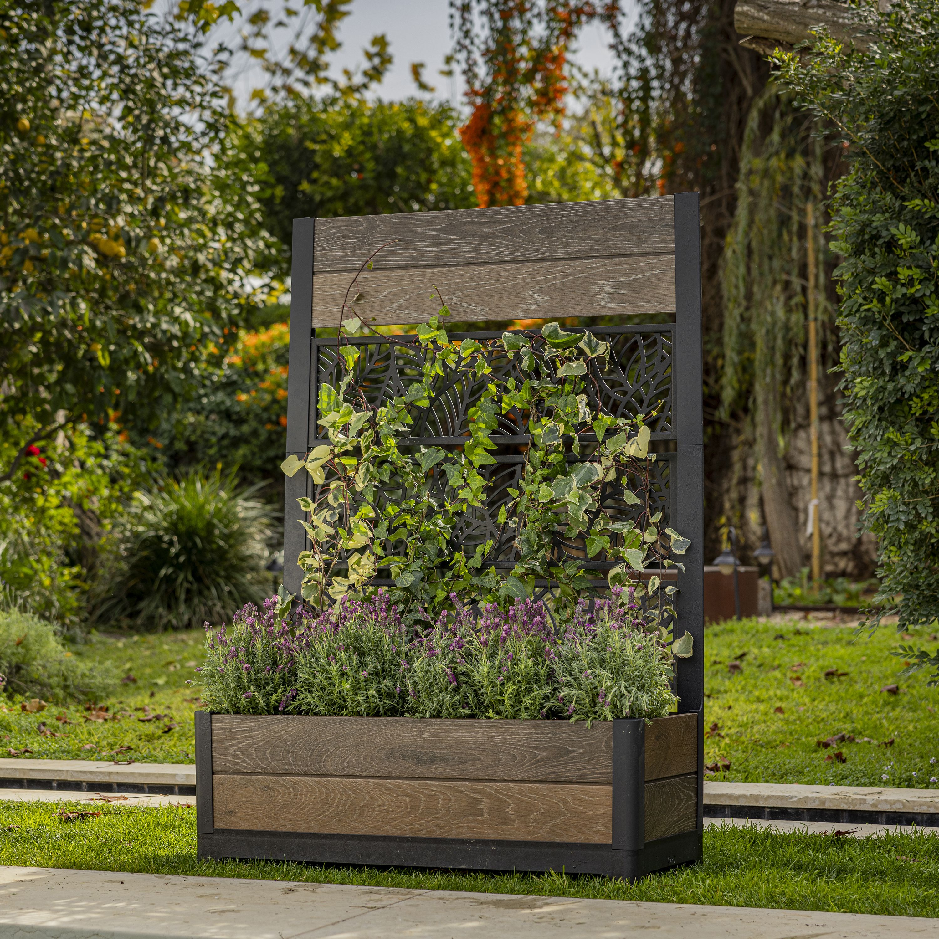 Keter Tulip Screen L-shaped Resin Planter 98L (W)44.4cm- Walnut