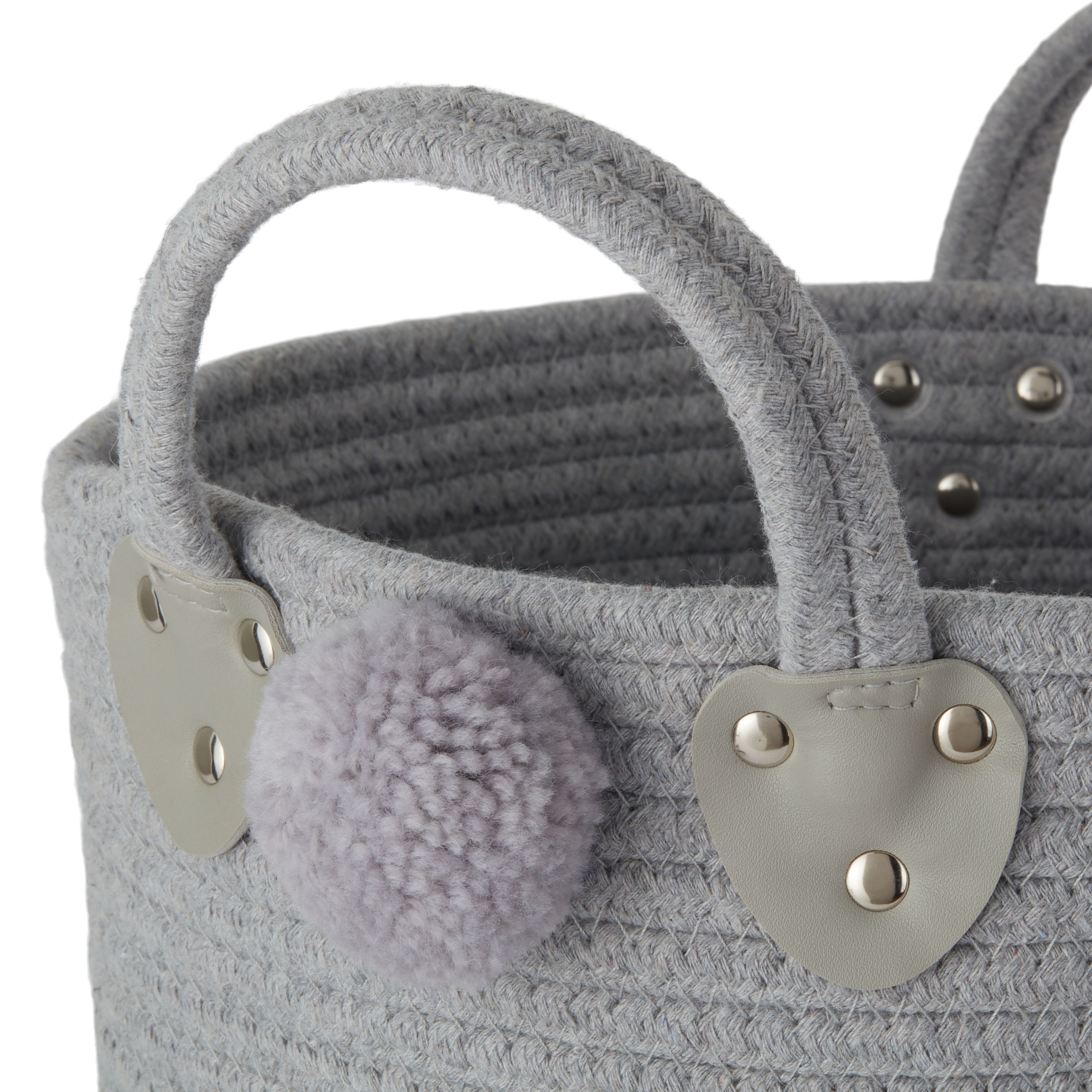 Kids at Home Kids Pom-pom Grey Polyester Nestable Storage basket (H)30cm (W)30cm (D)29cm