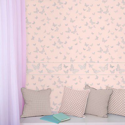 Kids Colours Pink Butterfly Mica effect Embossed Wallpaper