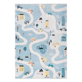 Kids Multicolour Road Map Woven effect Medium Rug 150cmx100cm