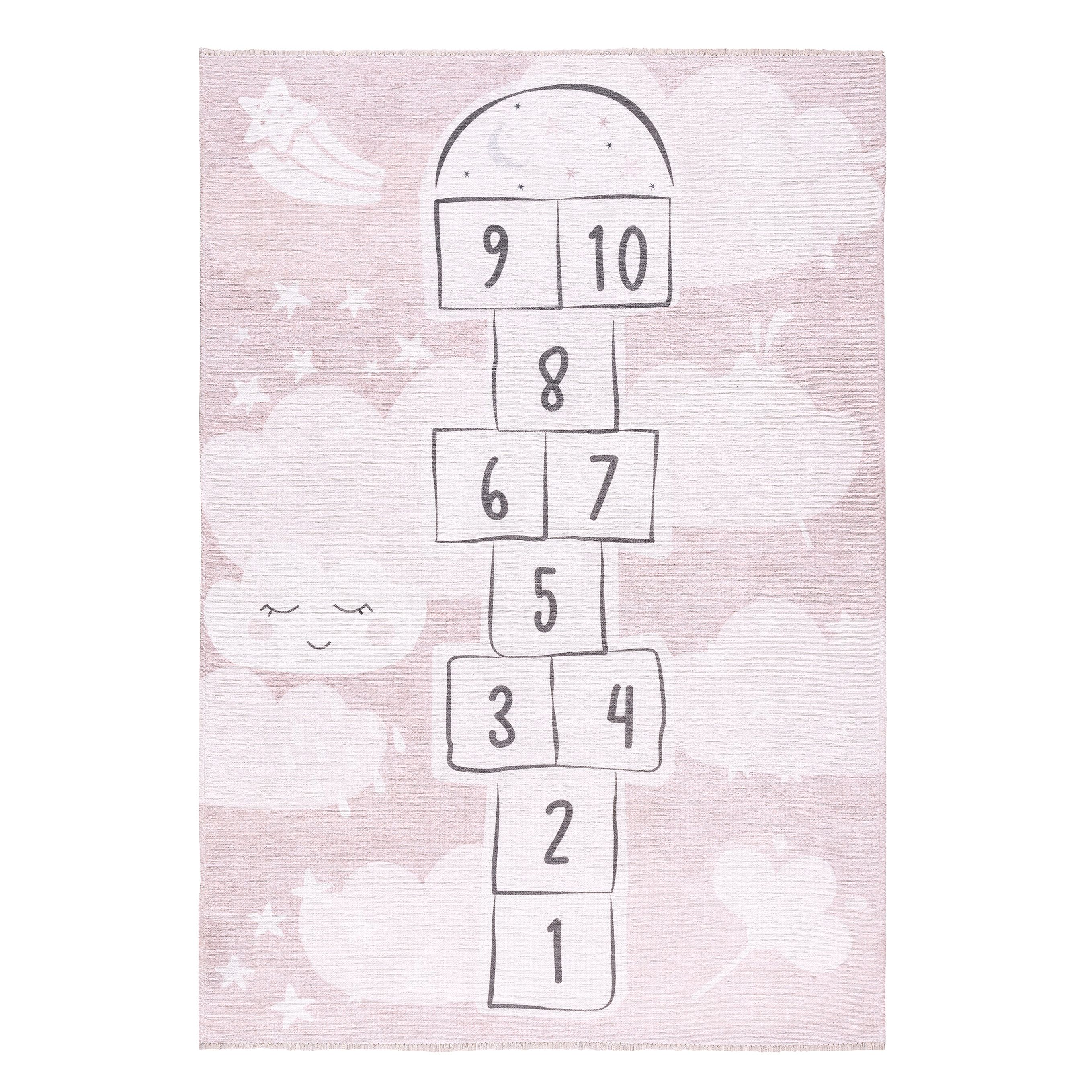 Kids Pink Hopscotch Woven effect Medium Rug, (L)150cm x (W)100cm
