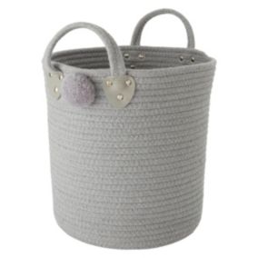 Kids Pom-pom Grey 13L Polyester (PES) Nestable Storage basket (H)300mm (W)300mm