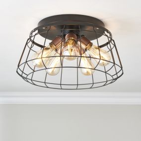 Kilmere Caged Matt Steel Black 5 Lamp LED Ceiling light