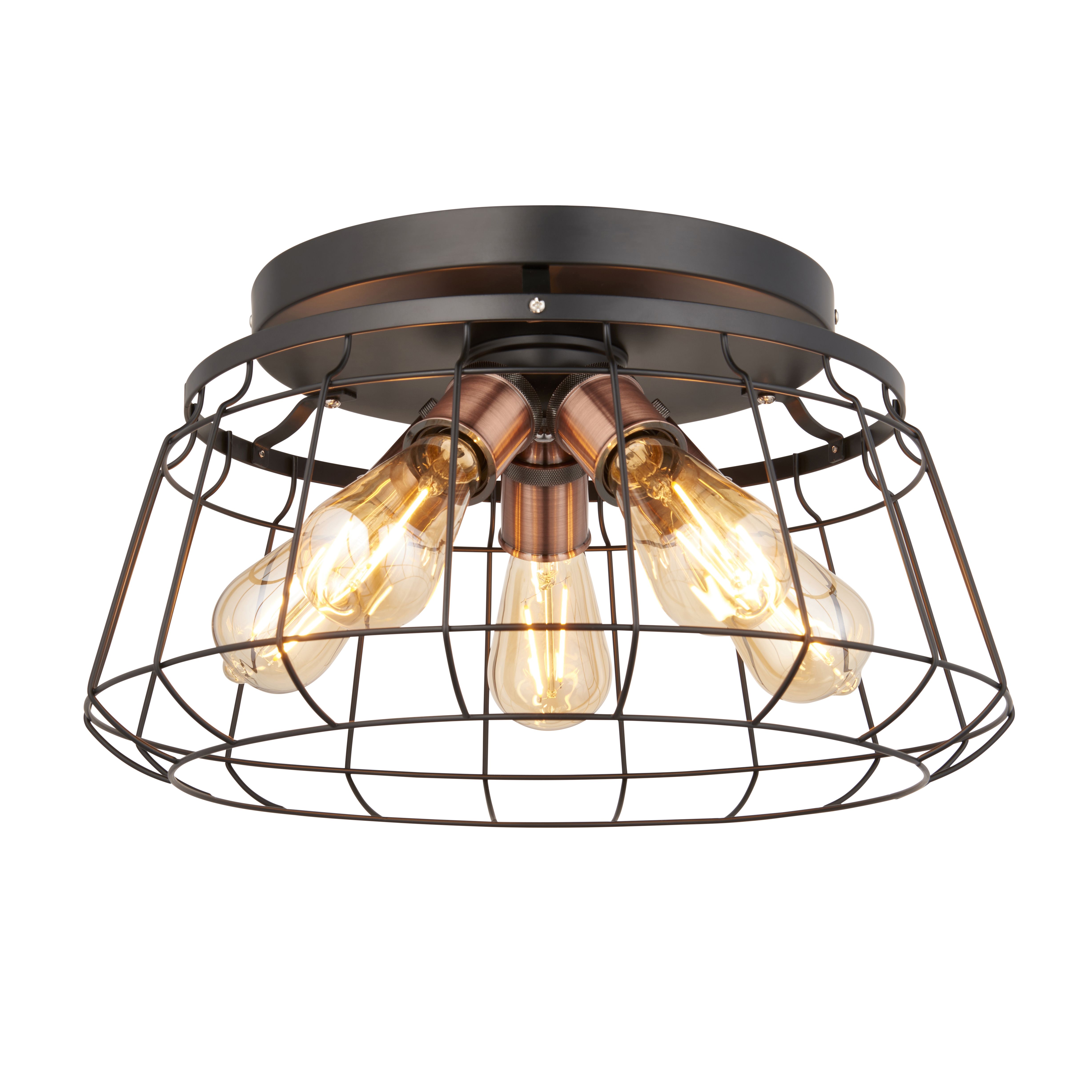 Kilmere Caged Matt Steel Black 5 Lamp LED Ceiling light