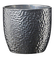 Kiruna Brushed Silver effect Ceramic Plant pot (Dia)14cm