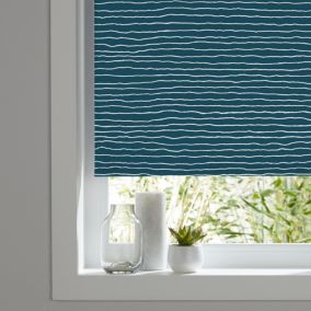 Kitchen & bathroom blinds Corded Stripe print navy Blackout Roller Blind (W)60cm (L)180cm