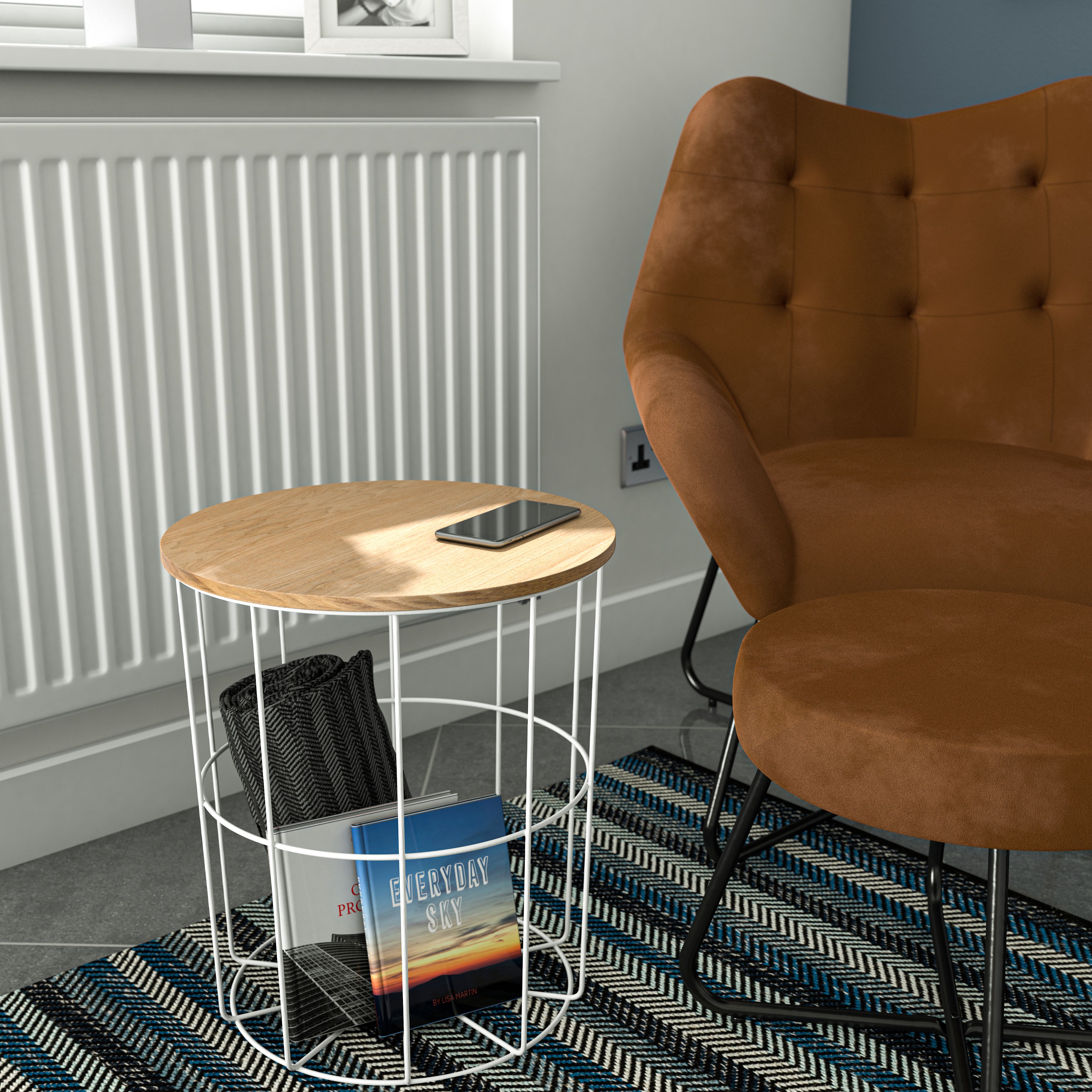 Kleca Ash veneer & white Side table (H)45cm (W)40.5cm (D)40.5cm