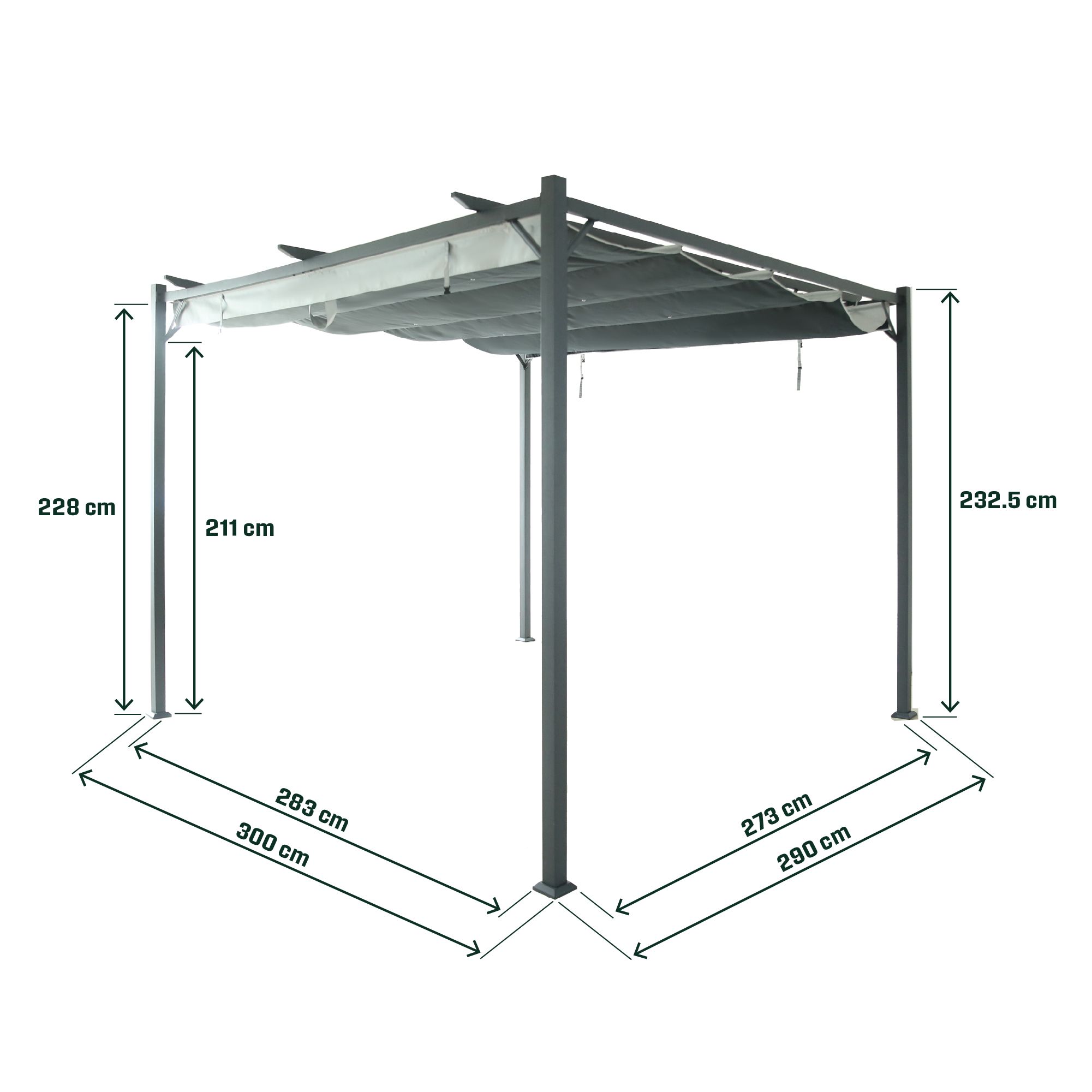 Klikstrom Alizé Square Pergola, (W)3m x (D)2.9m x (H)2.33m
