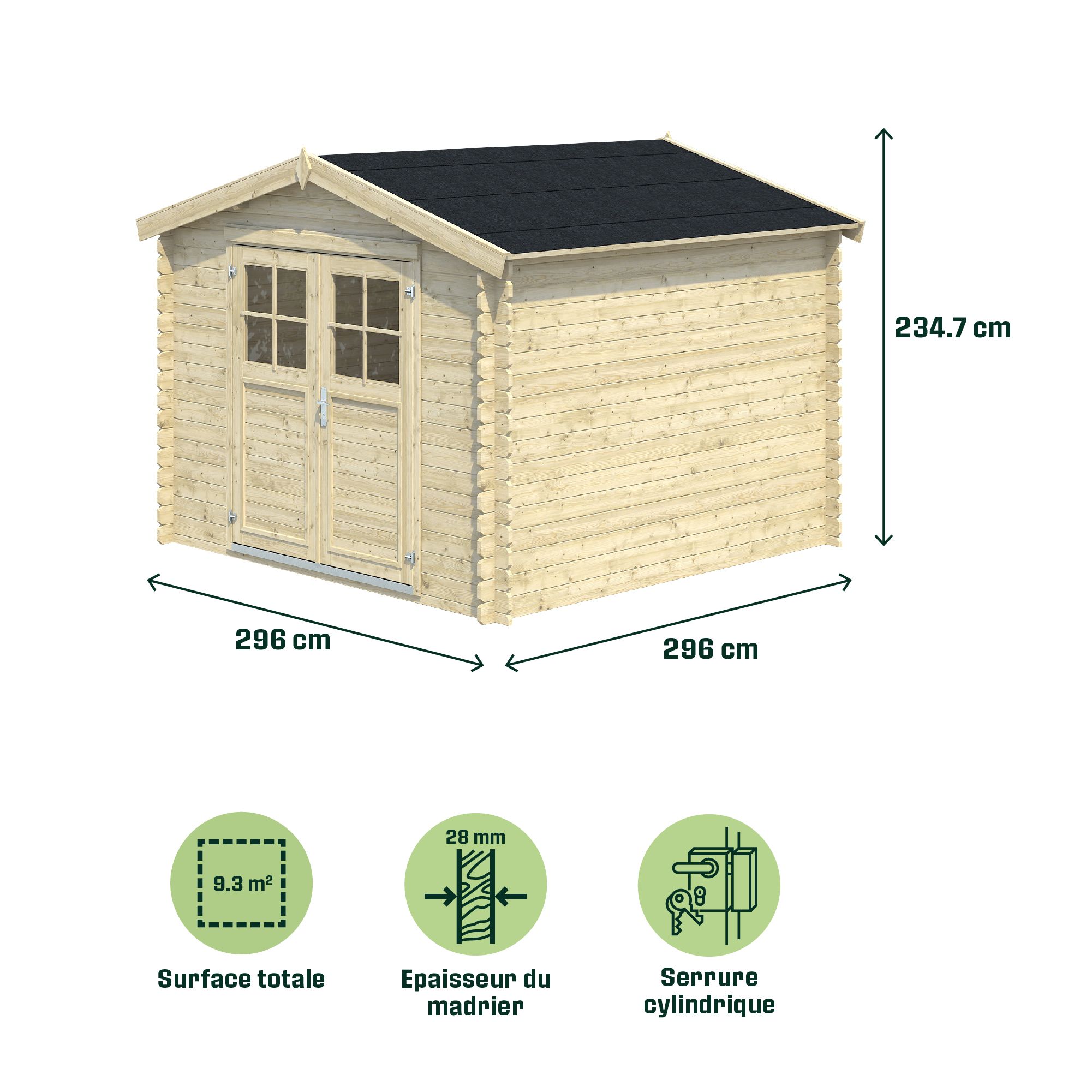 Klikstrom Belaïa 9x9 ft Apex Wooden 2 door Shed & 2 windows