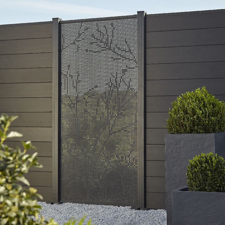 Klikstrom Neva Contemporary Dark grey Metal 1/2 fence panel (W)0.88m (H)1.79m