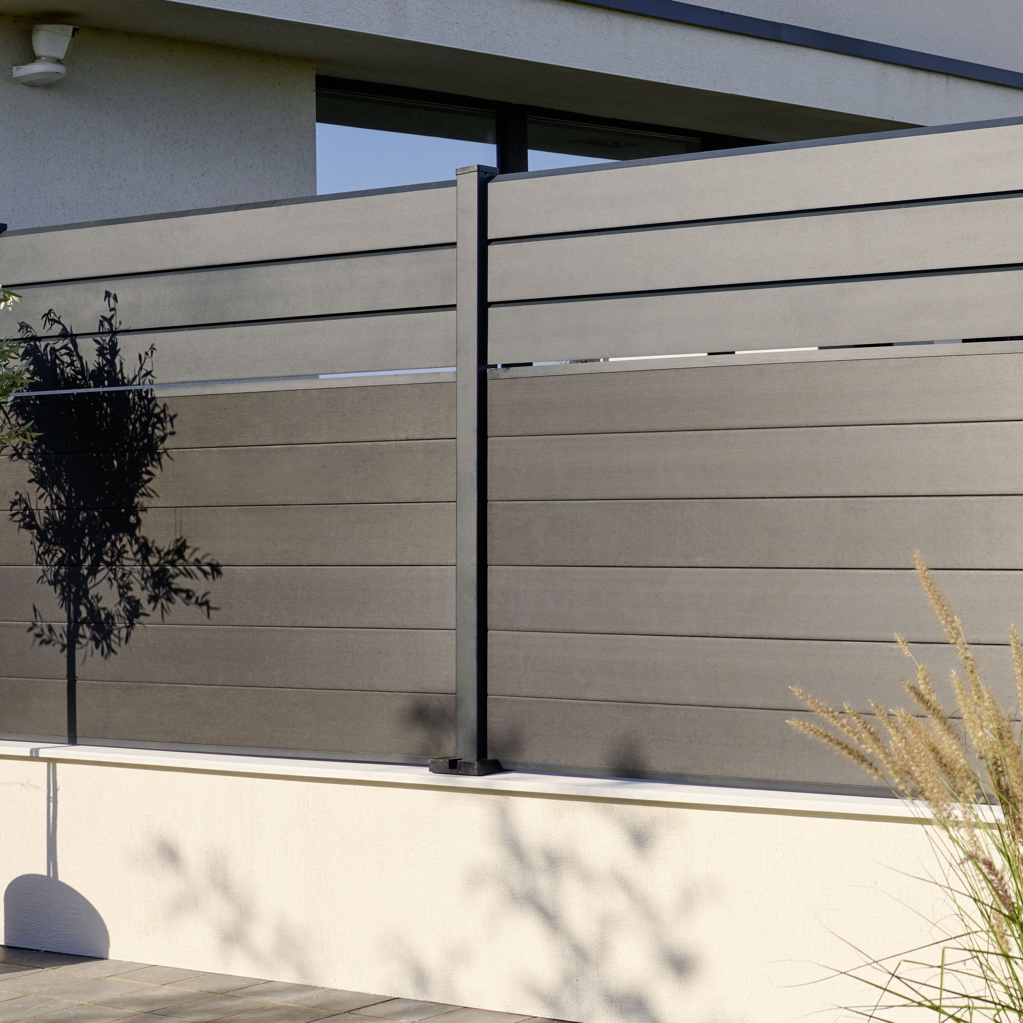 Klikstrom Neva Dark grey Slotted Square Metal Fence post (H)1.39m (W)70mm