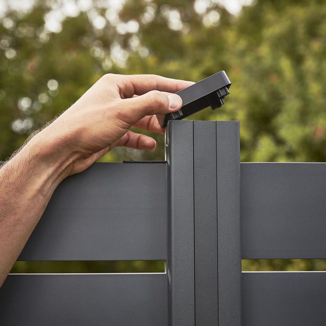 Klikstrom Neva Dark grey Slotted Square Metal Fence post (H)1.39m (W)70mm