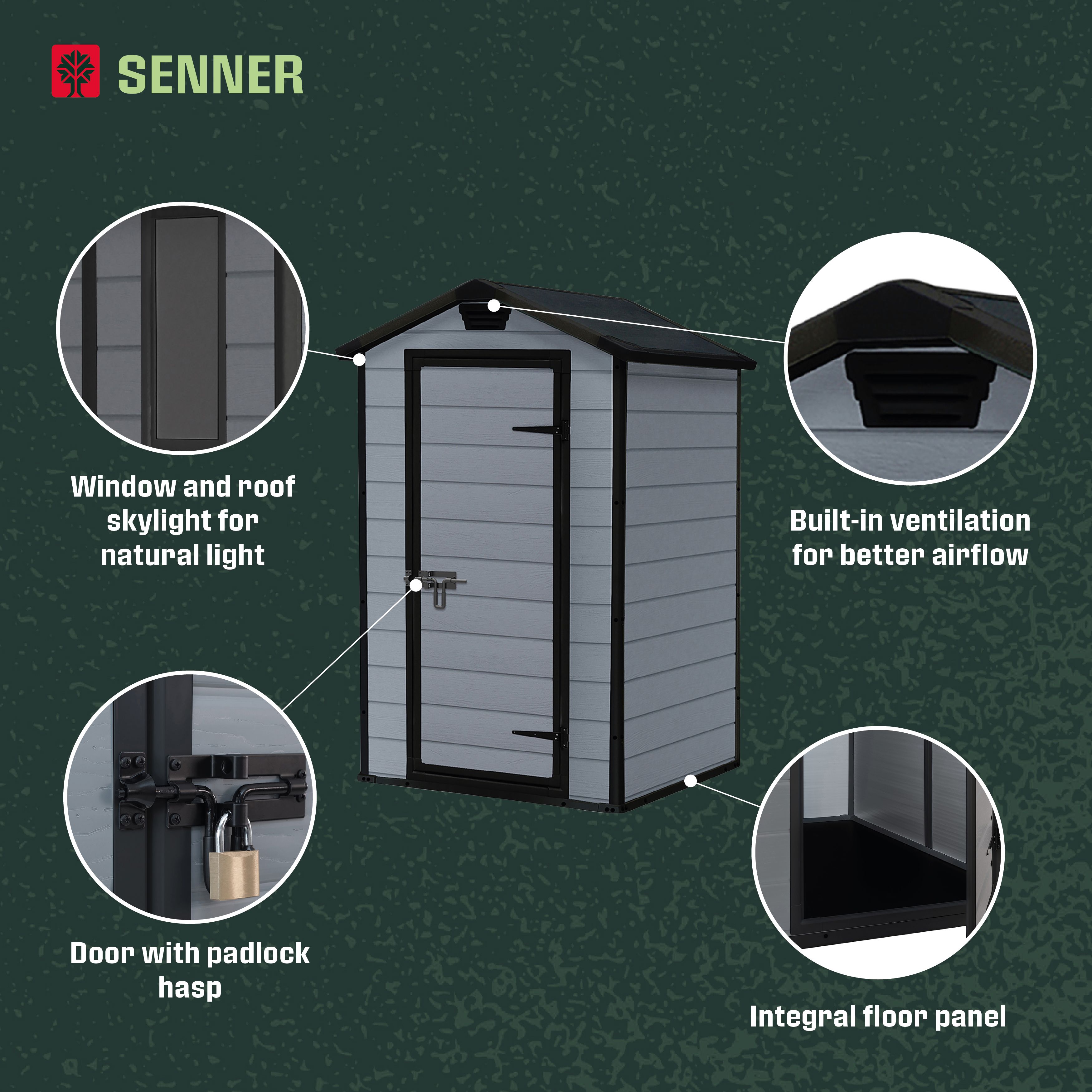 Klikstrom Senner 4x3 ft Apex Grey Resin Shed with floor (Windowless)