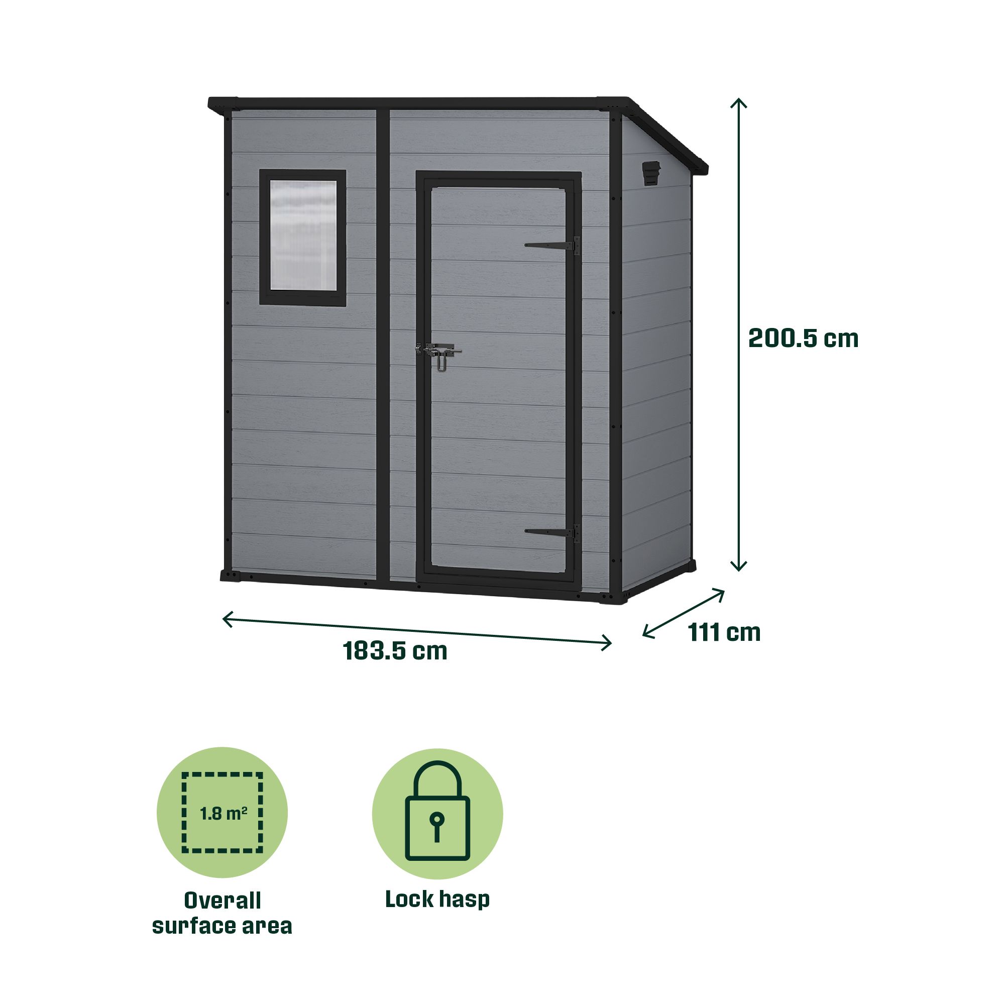 Klikstrom Senner 6x4 ft Pent Grey Resin Shed with floor & 1 window