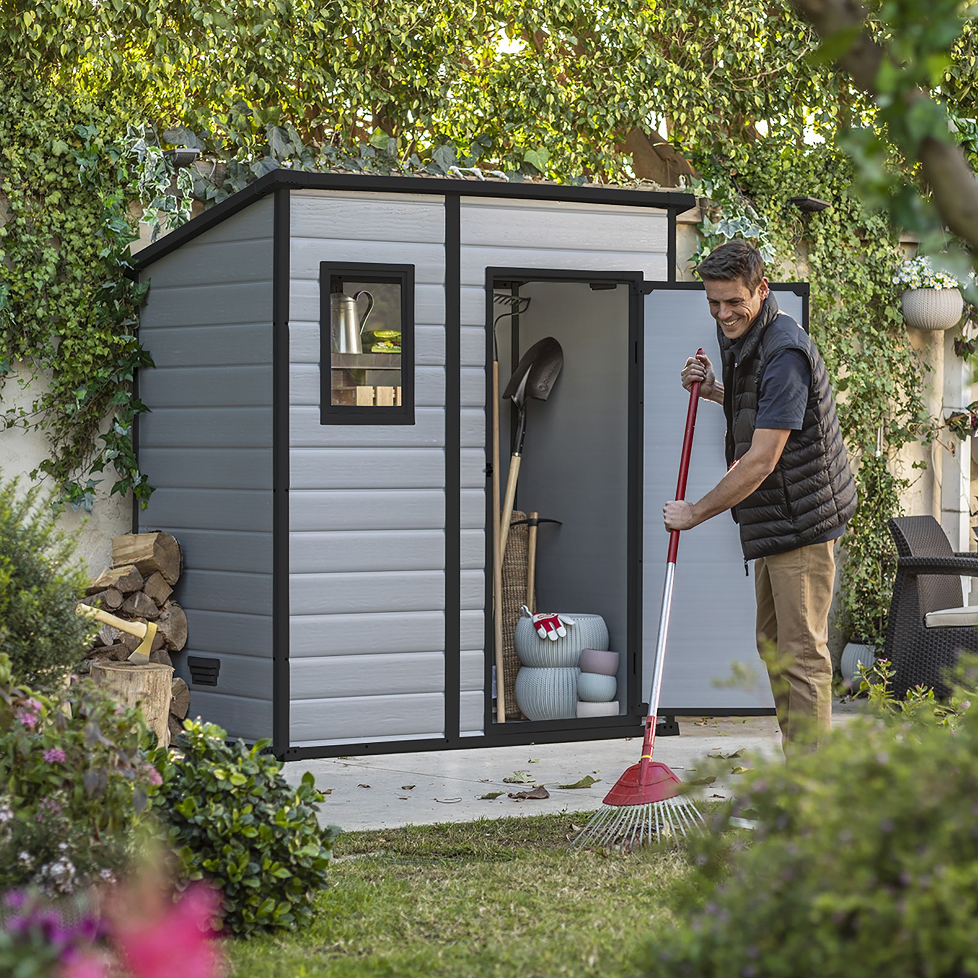 Klikstrom Senner 6x4 ft Pent Grey Resin Shed with floor & 1 window