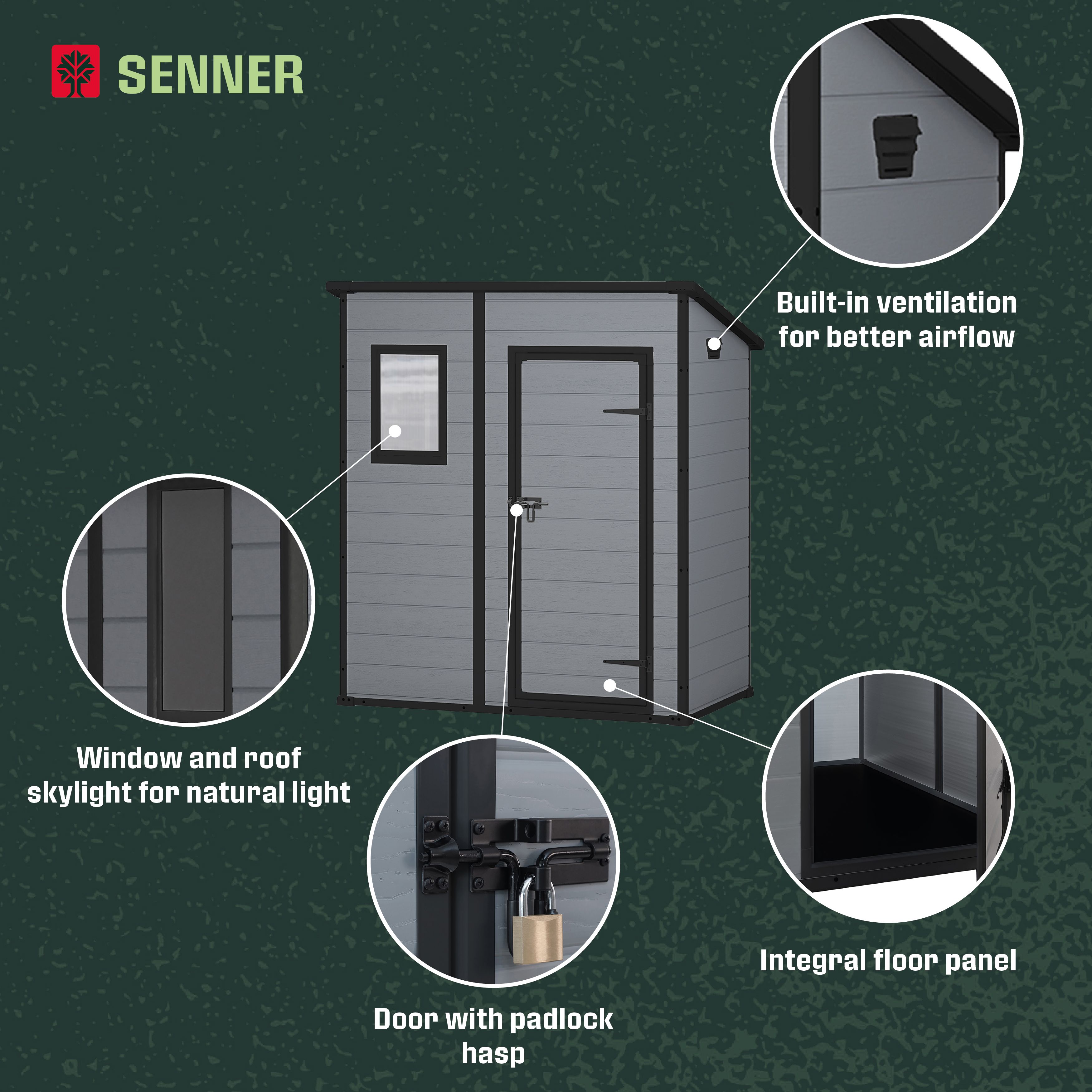 Klikstrom Senner 6x4 ft Pent Grey Resin Shed with floor & 1 window
