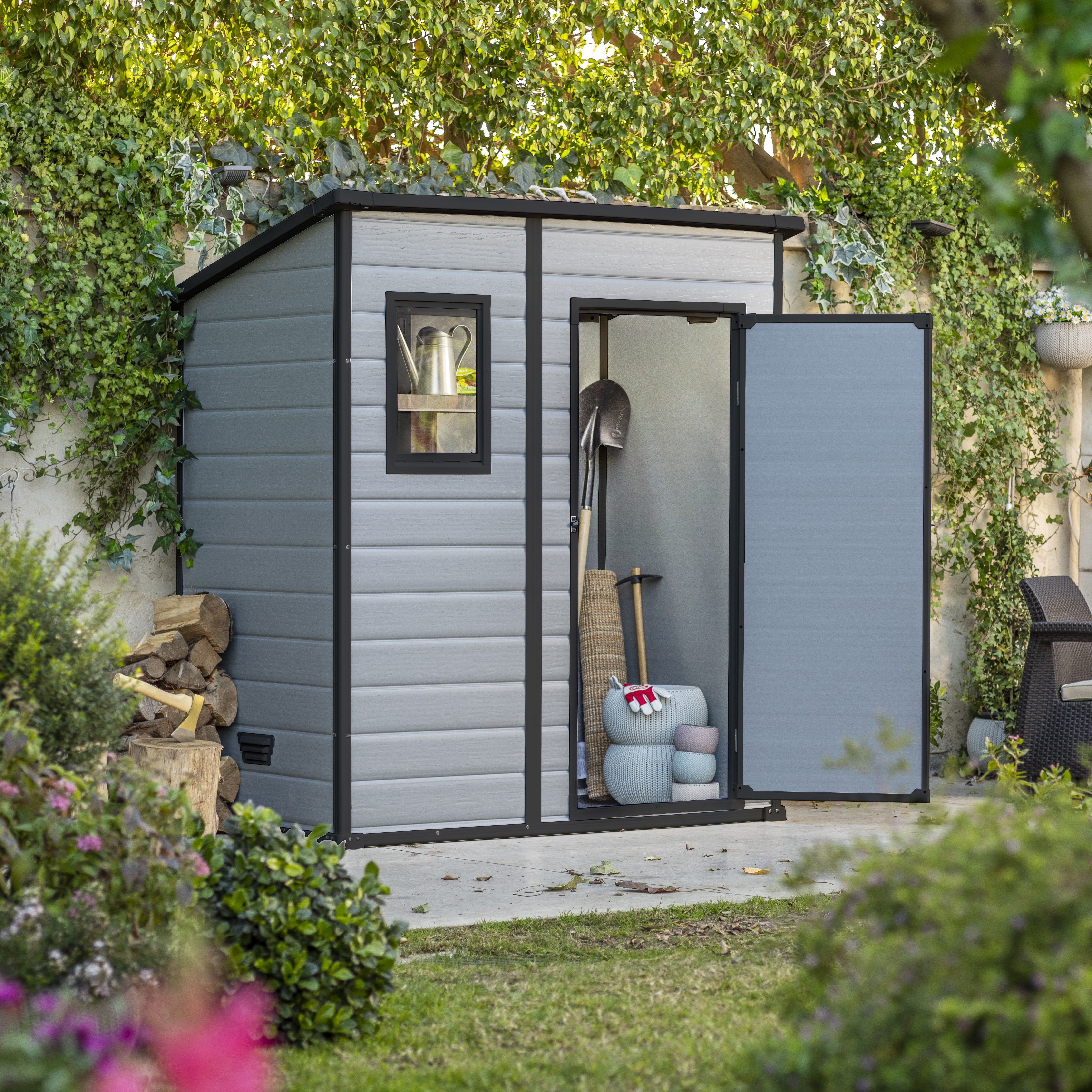 Klikstrom Senner 6x4 ft Pent Grey Resin Shed with floor & 1 window