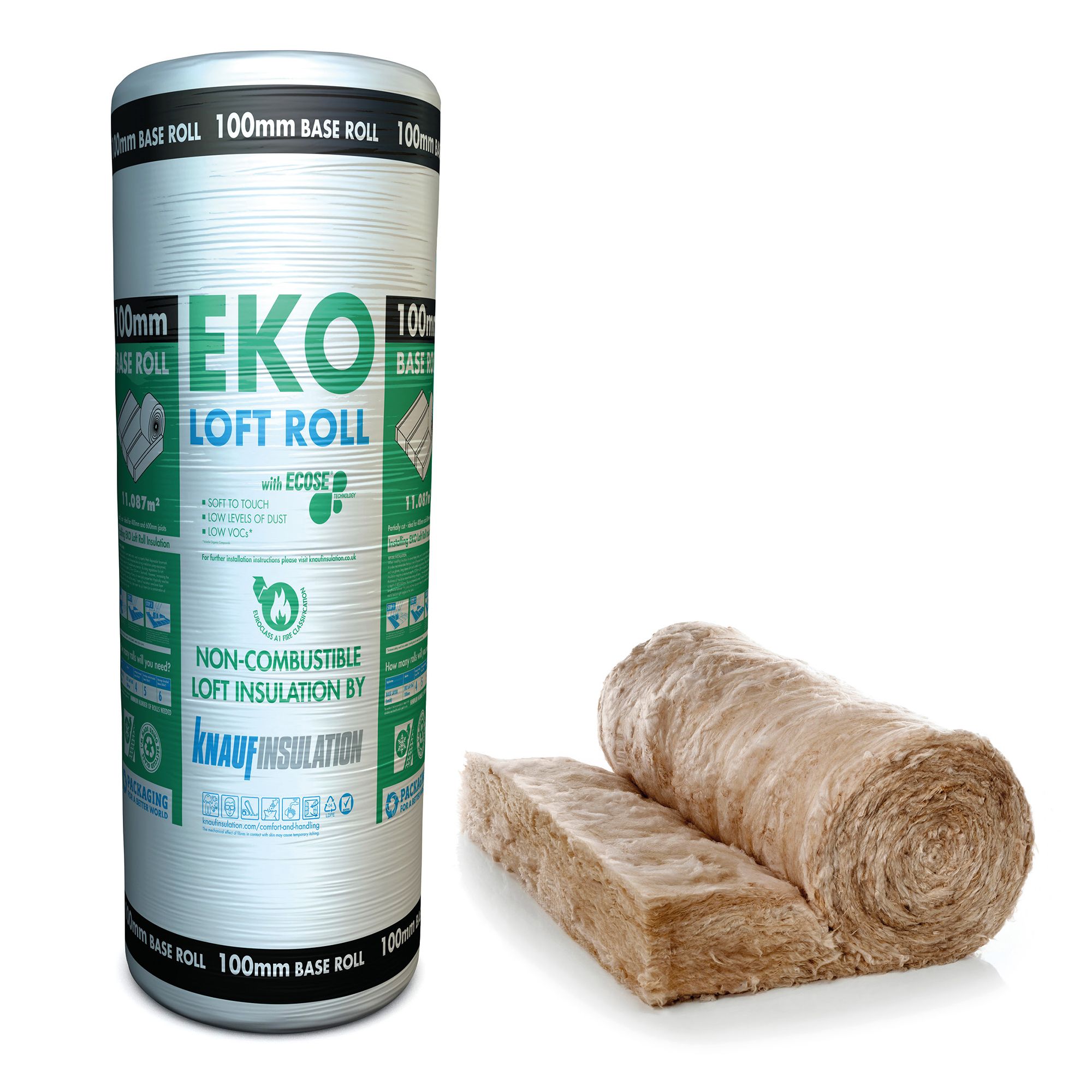 Knauf Eko Loft Insulation Roll, (L)9.72m (W)1.14m (T)100mm | DIY At B&Q