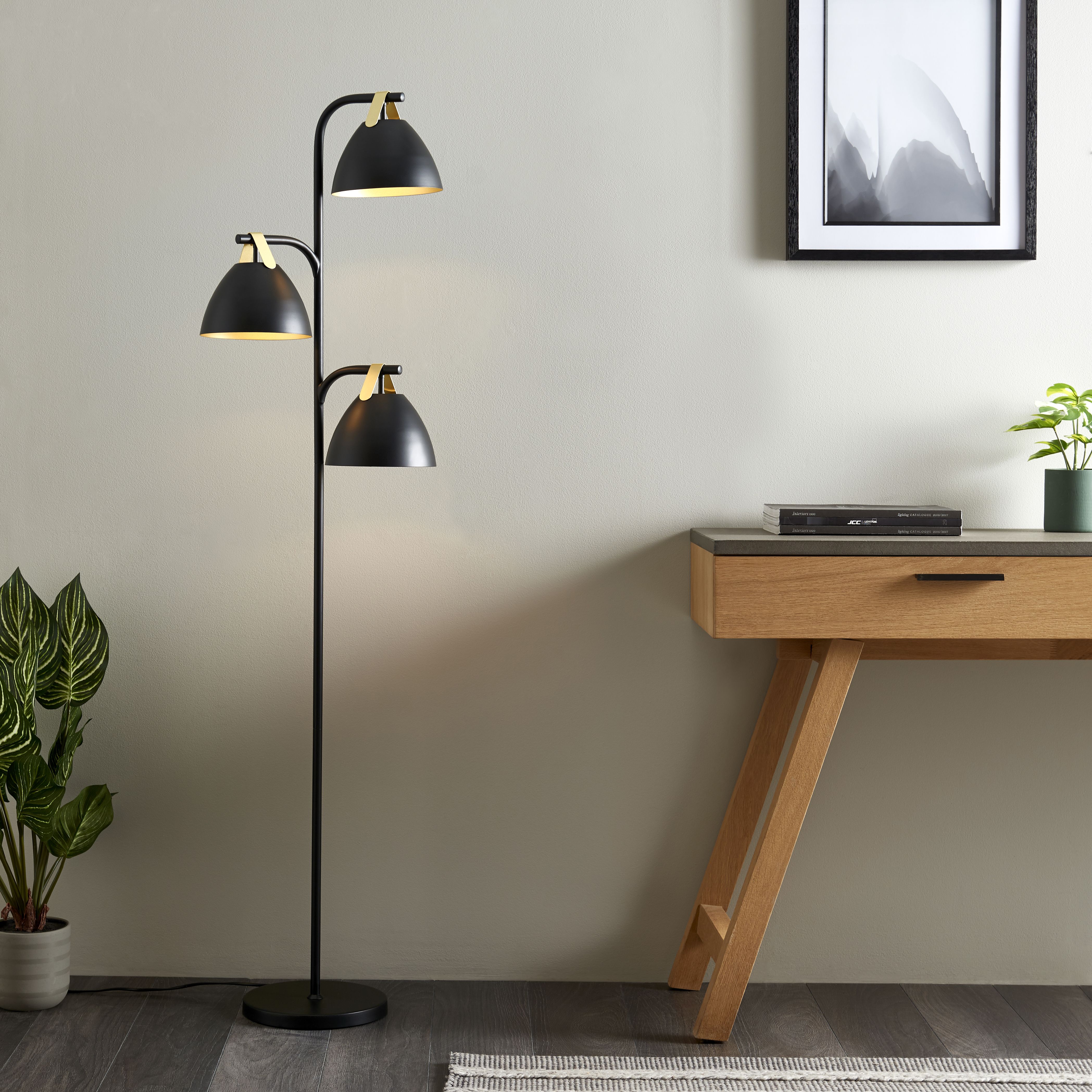 Koby Matt Black Gold effect LED Floor lamp