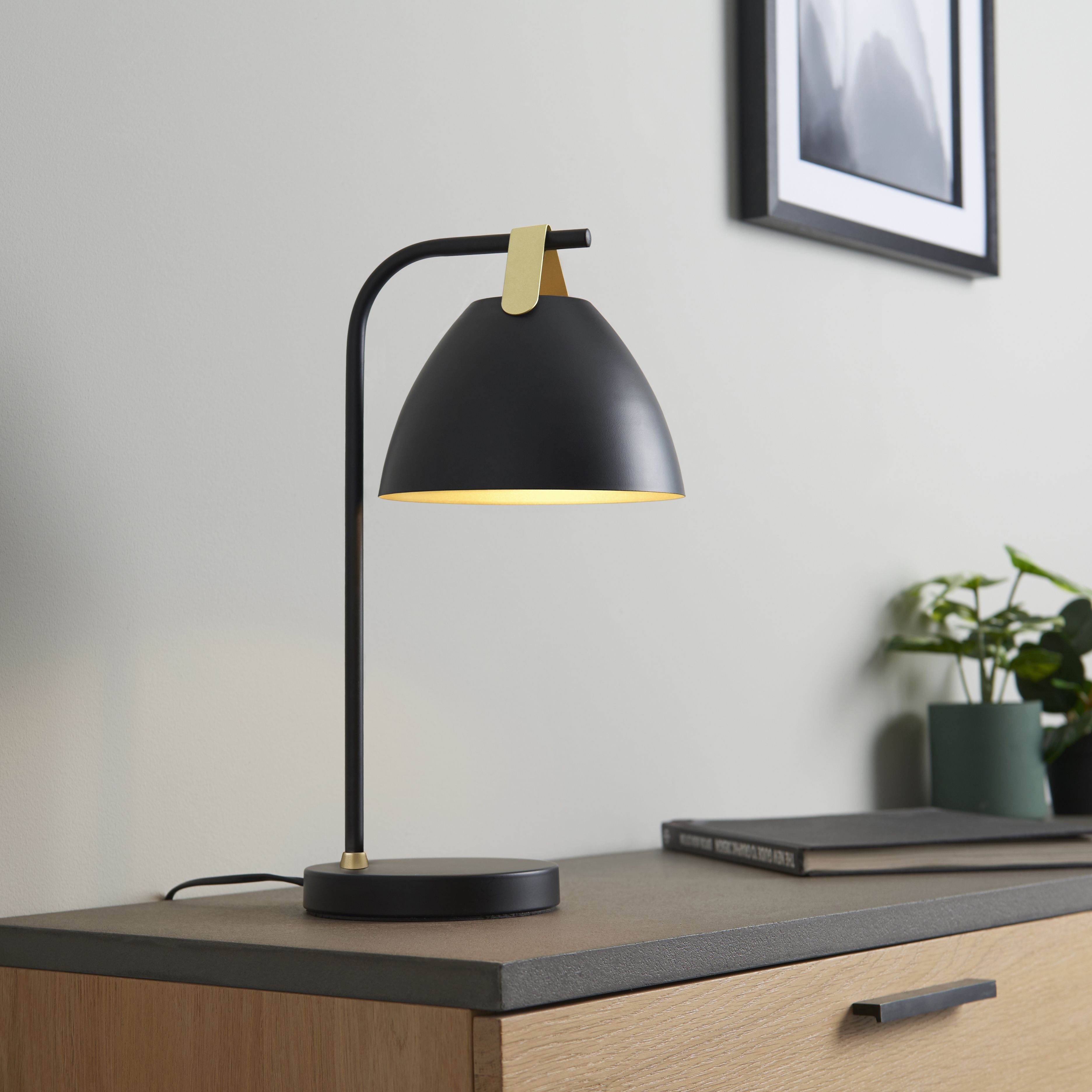 Koby Matt Black Gold effect Table lamp